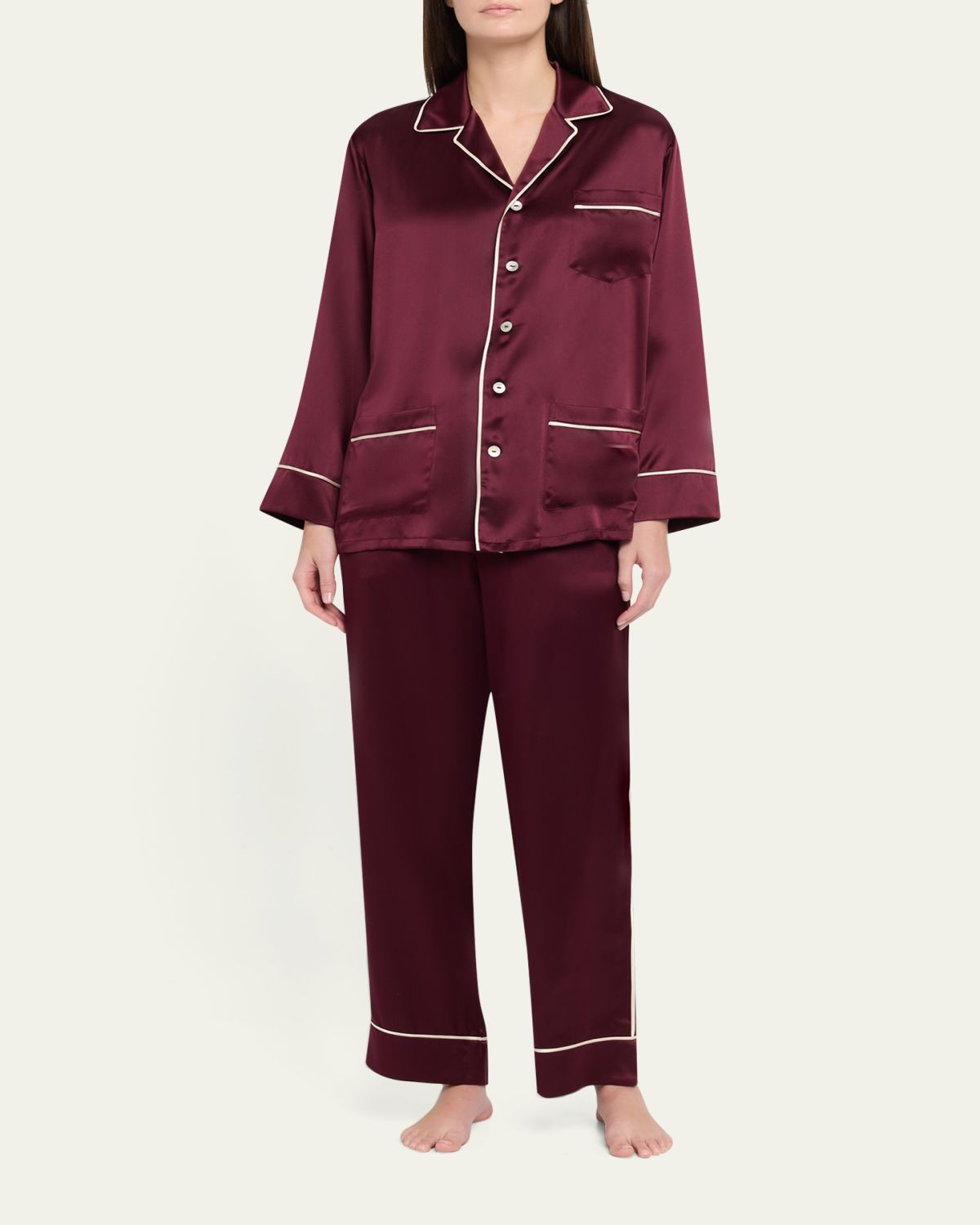 Olivia von Halle Yves Long Silk Satin Pajama Set | Thumbnail 2 Olivia von Halle Yves Long Silk Satin Pajama Set | Thumbnail 2