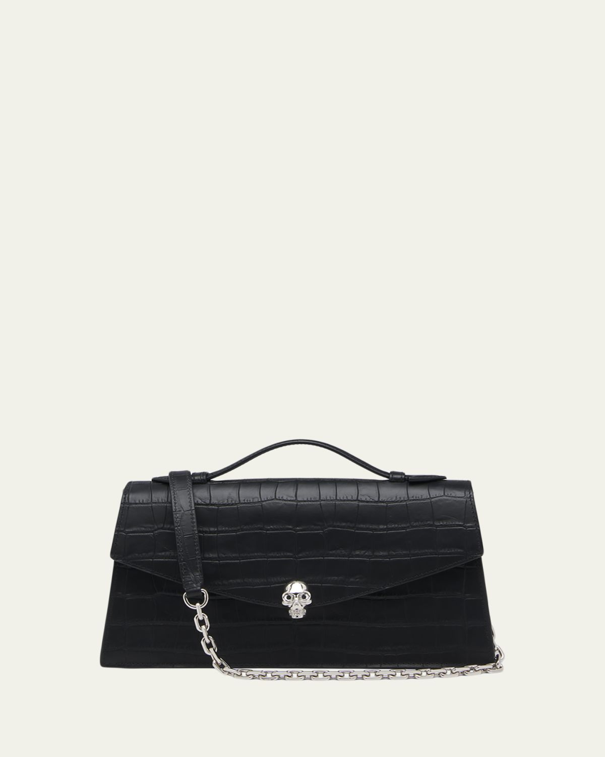 McQueen Skull Top-Handle Bag in Croc-Effect Leather | Thumbnail 4