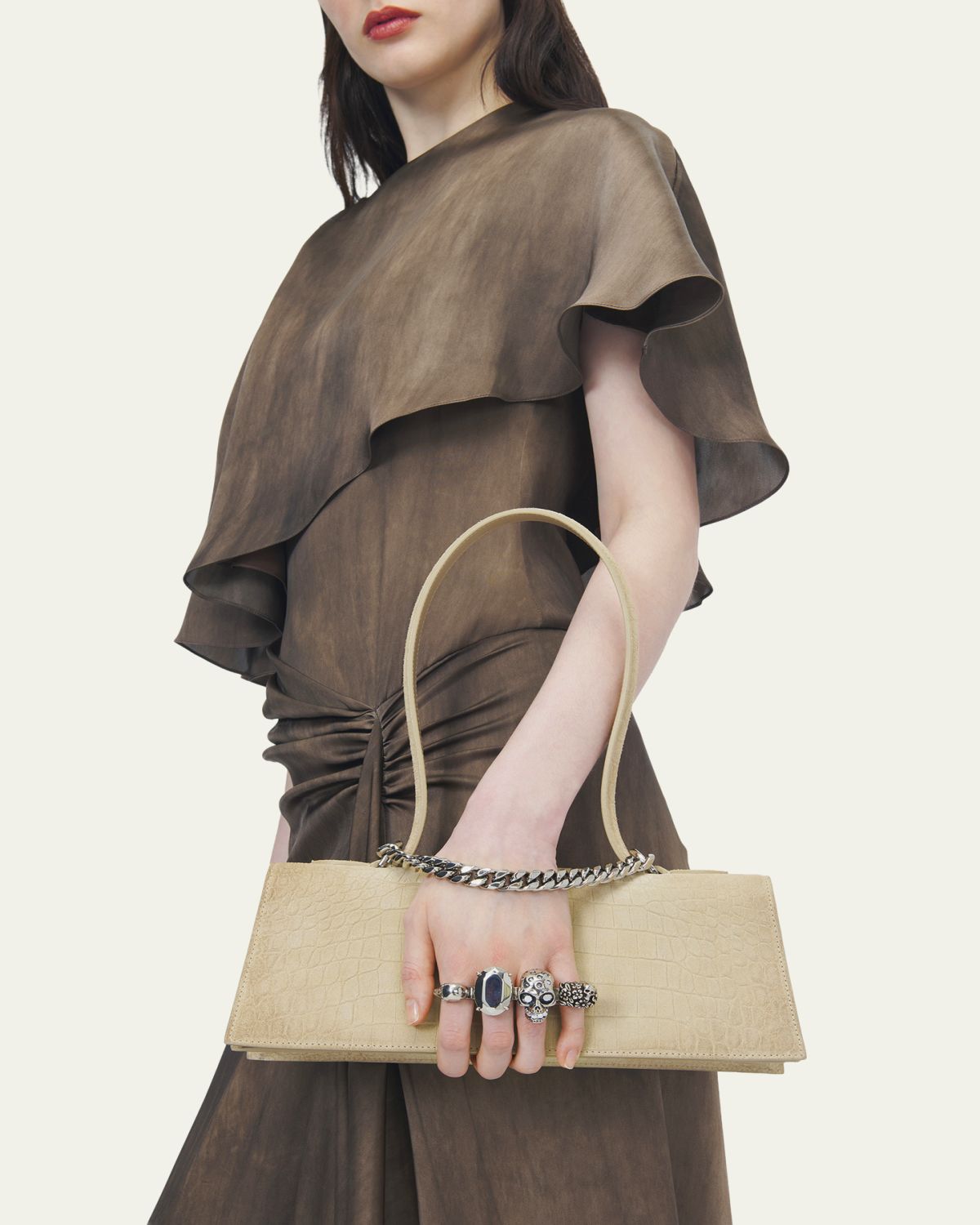 McQueen Jewelled Croc-Embossed Suede Top-Handle Bag | Thumbnail 2 McQueen Jewelled Croc-Embossed Suede Top-Handle Bag | Thumbnail 2