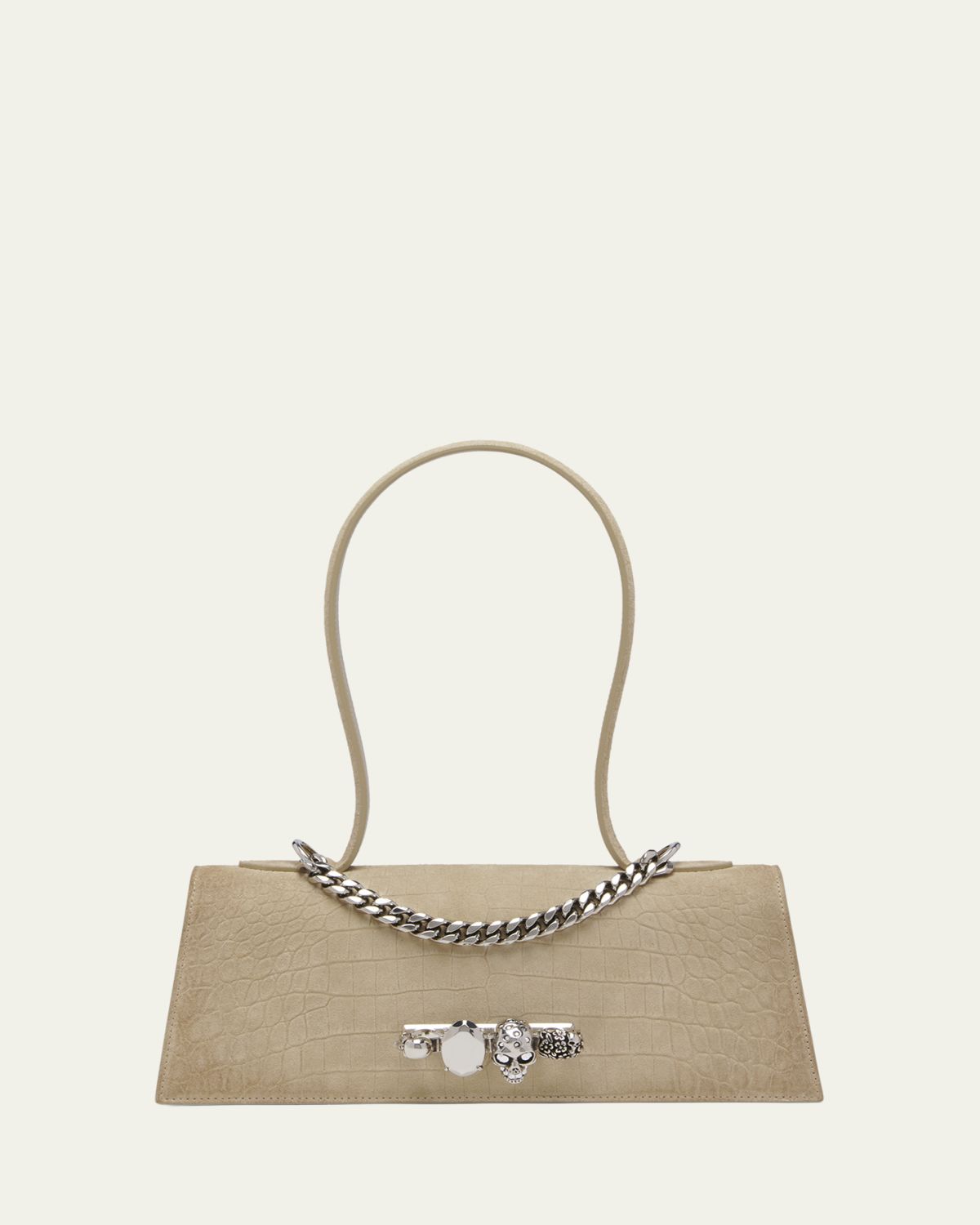 McQueen Jewelled Croc-Embossed Suede Top-Handle Bag