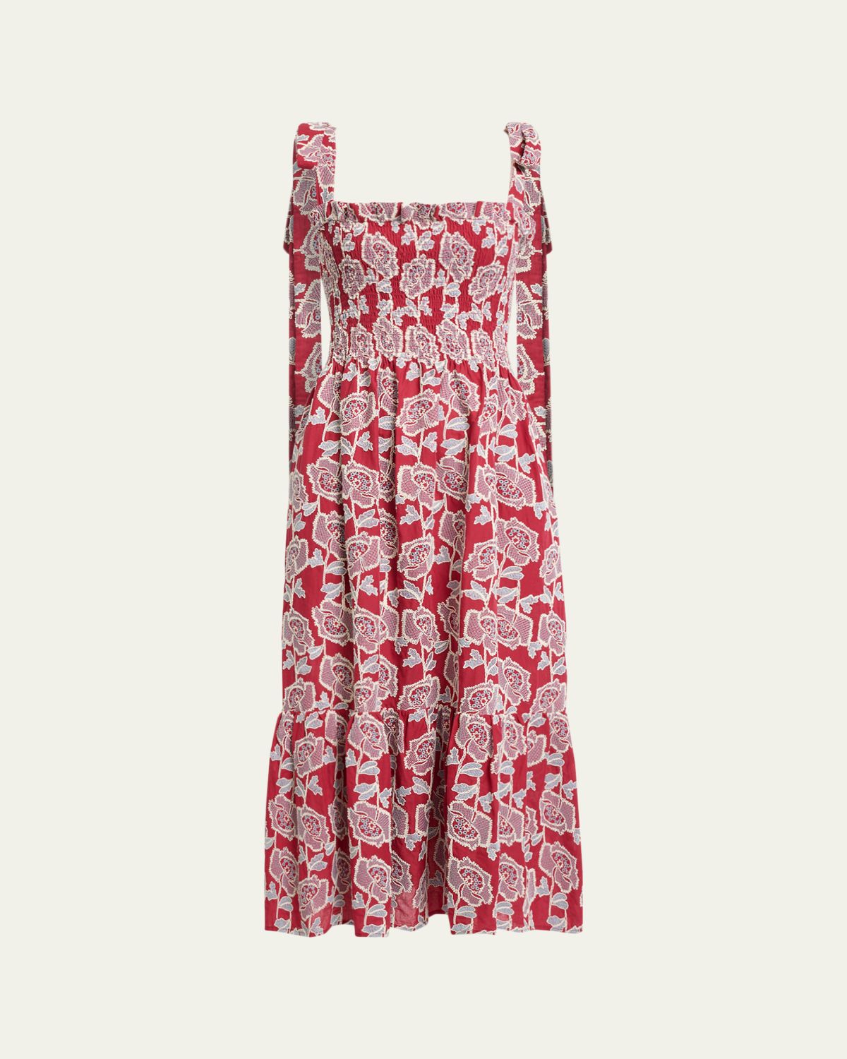 Erdem Floral Embroidered Cotton Smocked Sleeveless Midi Dress | Thumbnail 6 Erdem Floral Embroidered Cotton Smocked Sleeveless Midi Dress | Thumbnail 6