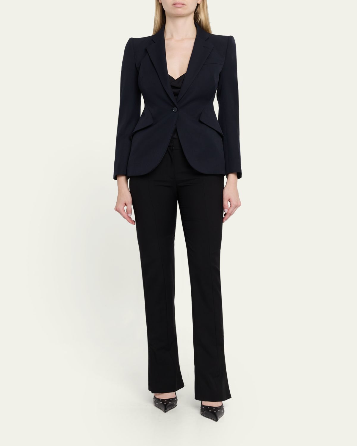 McQueen Peaked Shoulder Crepe Single-Button Jacket | Thumbnail 2 McQueen Peaked Shoulder Crepe Single-Button Jacket | Thumbnail 2
