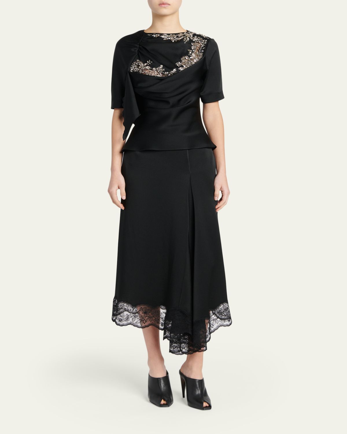 McQueen Embroidered Lace Draped Silk Top | Thumbnail 2