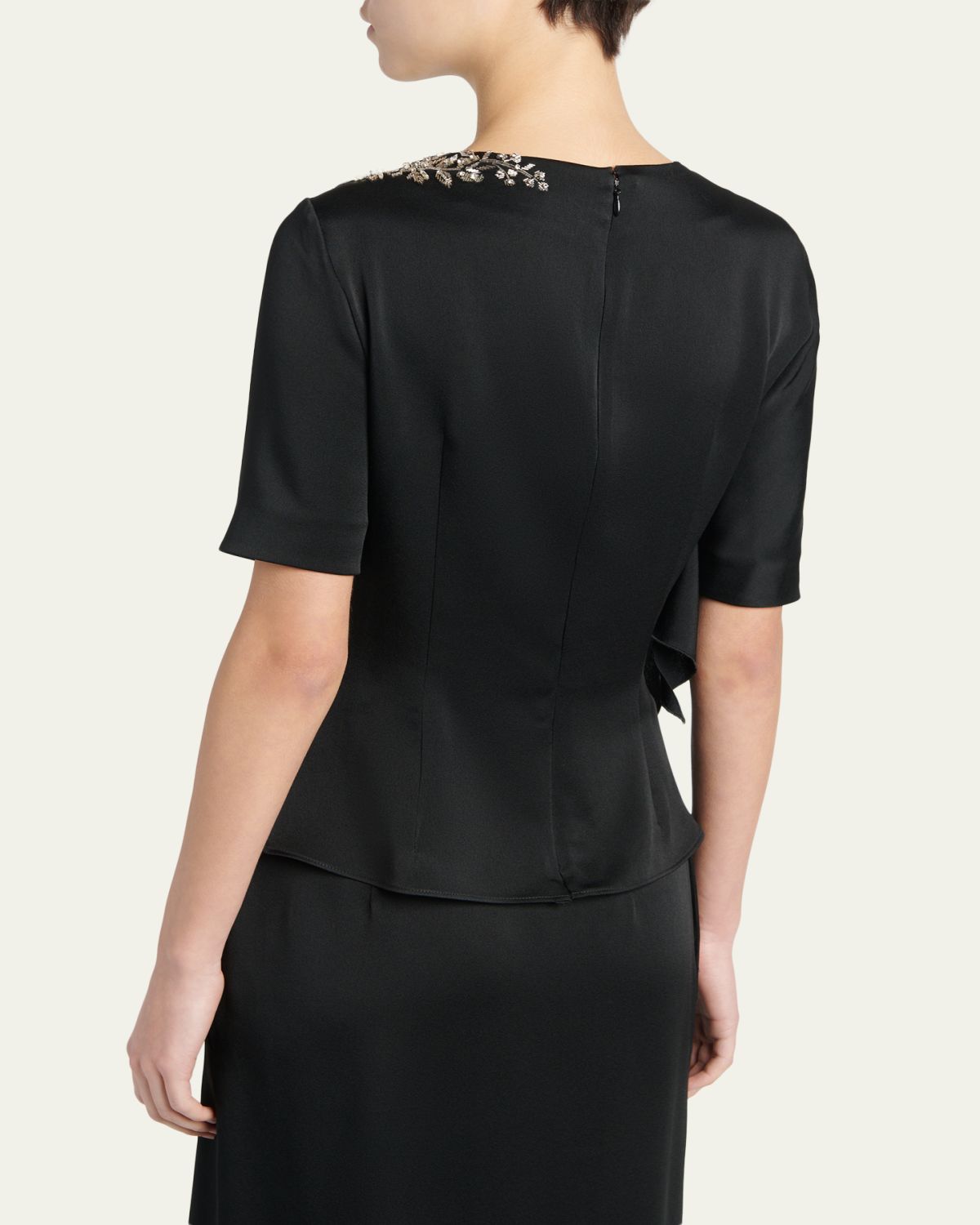 McQueen Embroidered Lace Draped Silk Top | Thumbnail 3