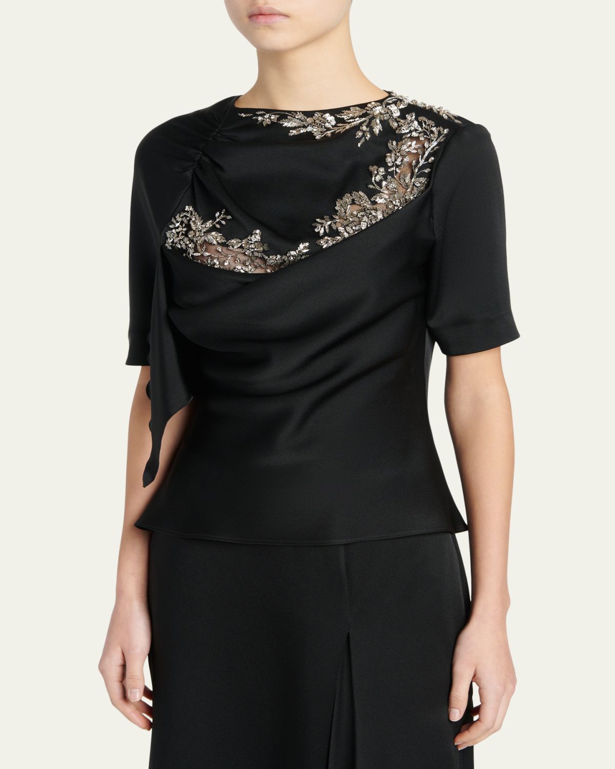 McQueen Embroidered Lace Draped Silk Top | Thumbnail 4