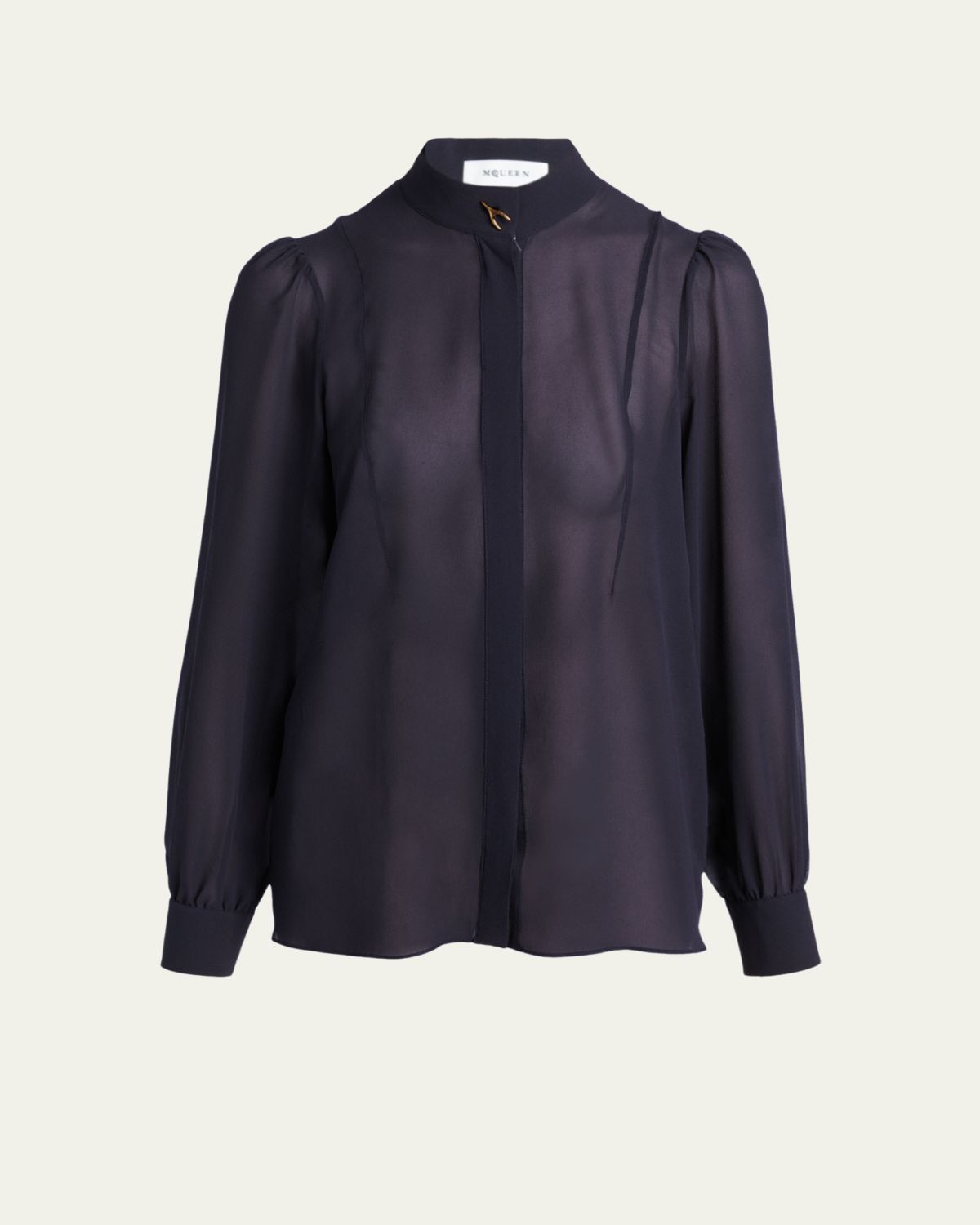 McQueen Wishbone-Button Silk Chiffon Button-Down Blouse | Thumbnail 6 McQueen Wishbone-Button Silk Chiffon Button-Down Blouse | Thumbnail 6