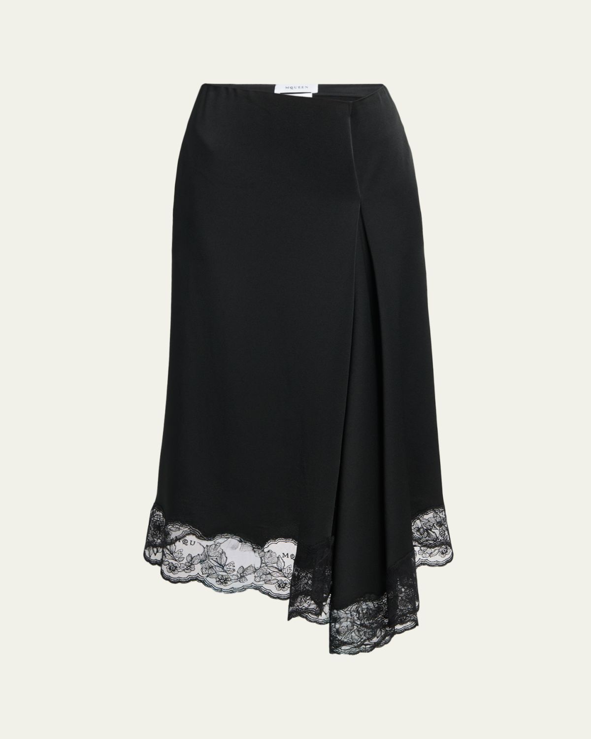 McQueen Asymmetric Lace-Trim Satin Midi Skirt | Thumbnail 6 McQueen Asymmetric Lace-Trim Satin Midi Skirt | Thumbnail 6