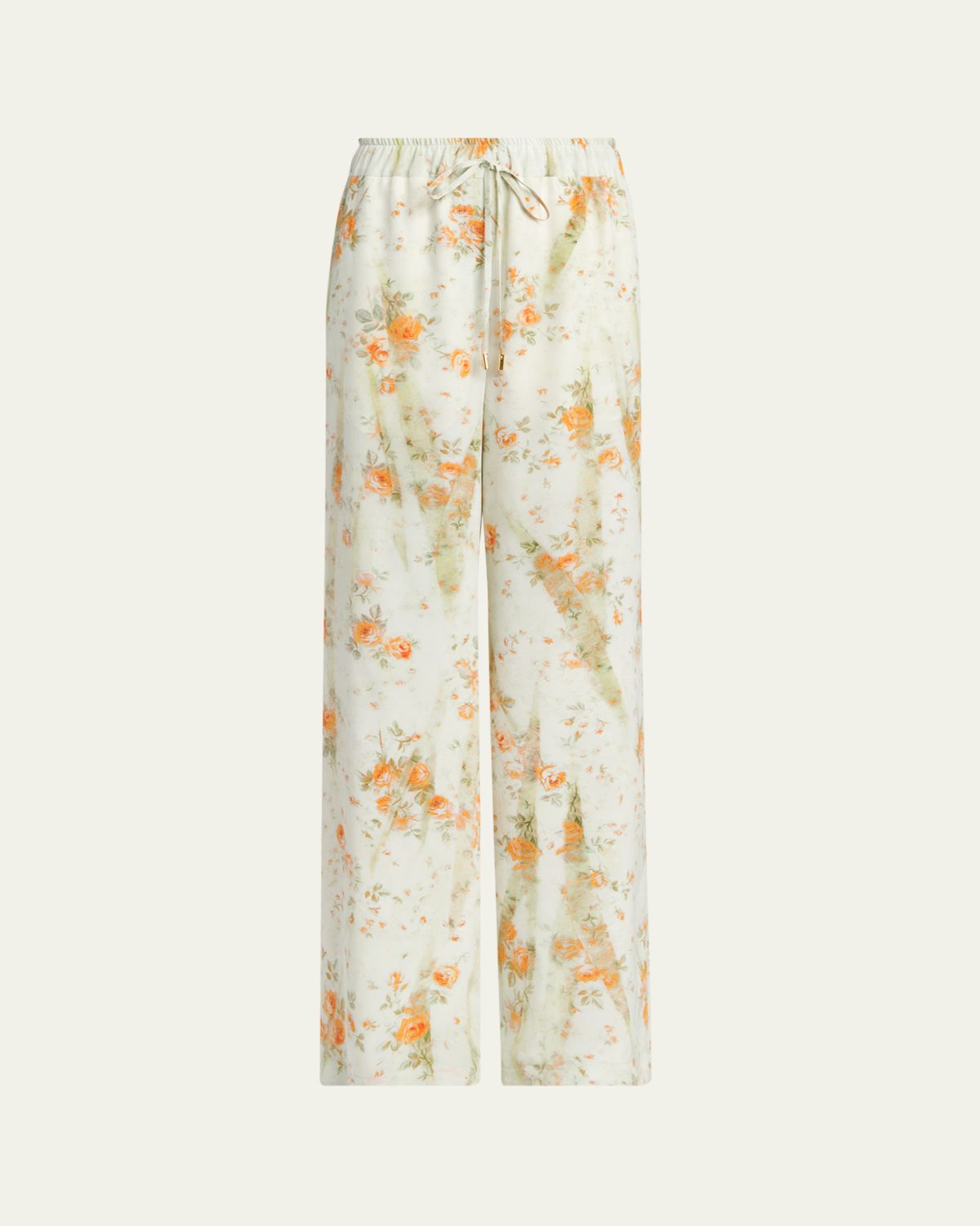 McQueen Floral Silk Straight-Leg Pajama Trousers