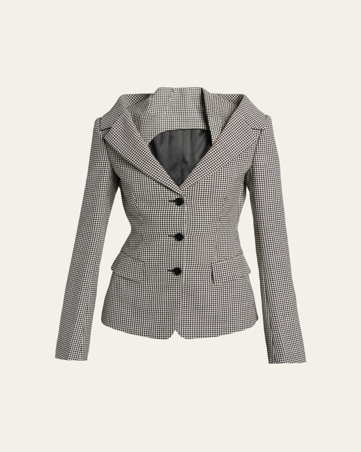 McQueen Gingham Off-The-Shoulder Single-Breasted Jacket