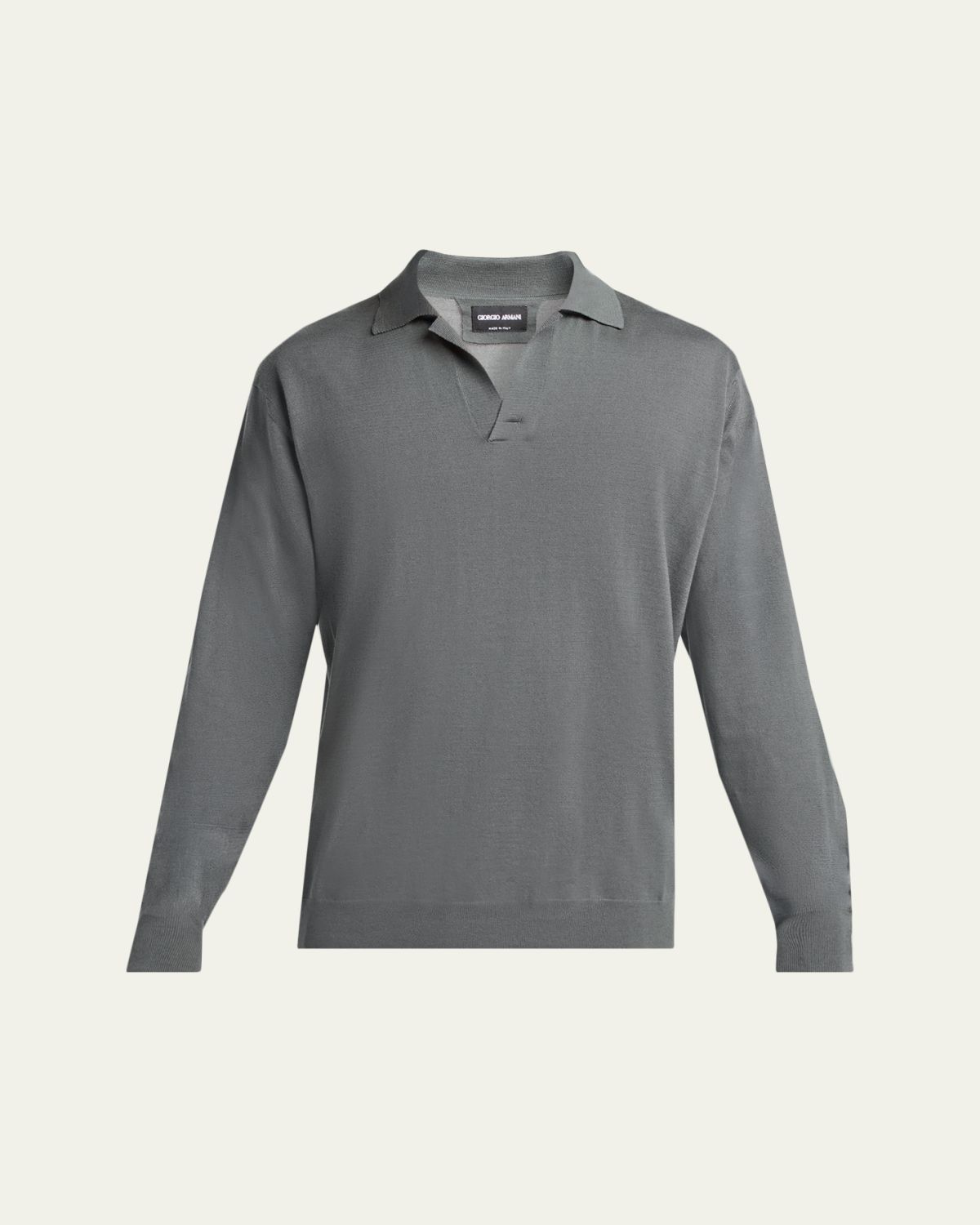 Giorgio Armani Men's Silk and Cotton Johnny Collar Polo Sweater | Thumbnail 6