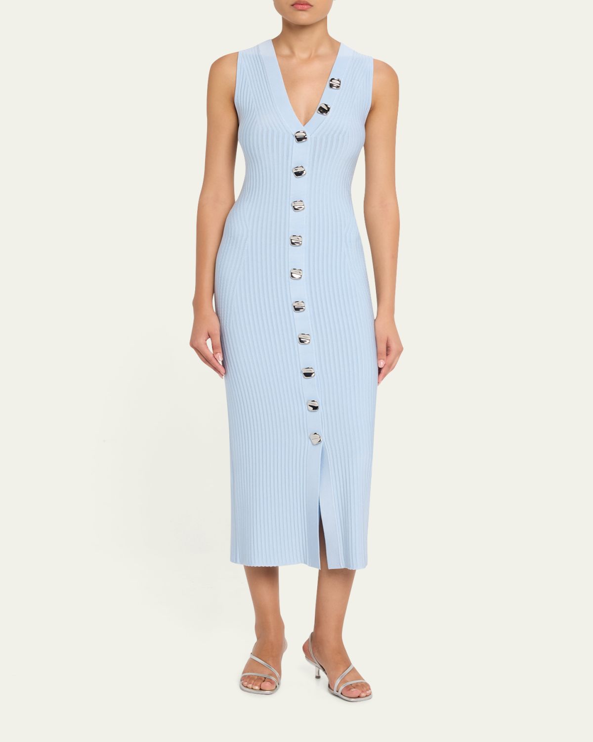 Adam Lippes Eliza Sleeveless Button-Front Rib Midi Dress | Thumbnail 2