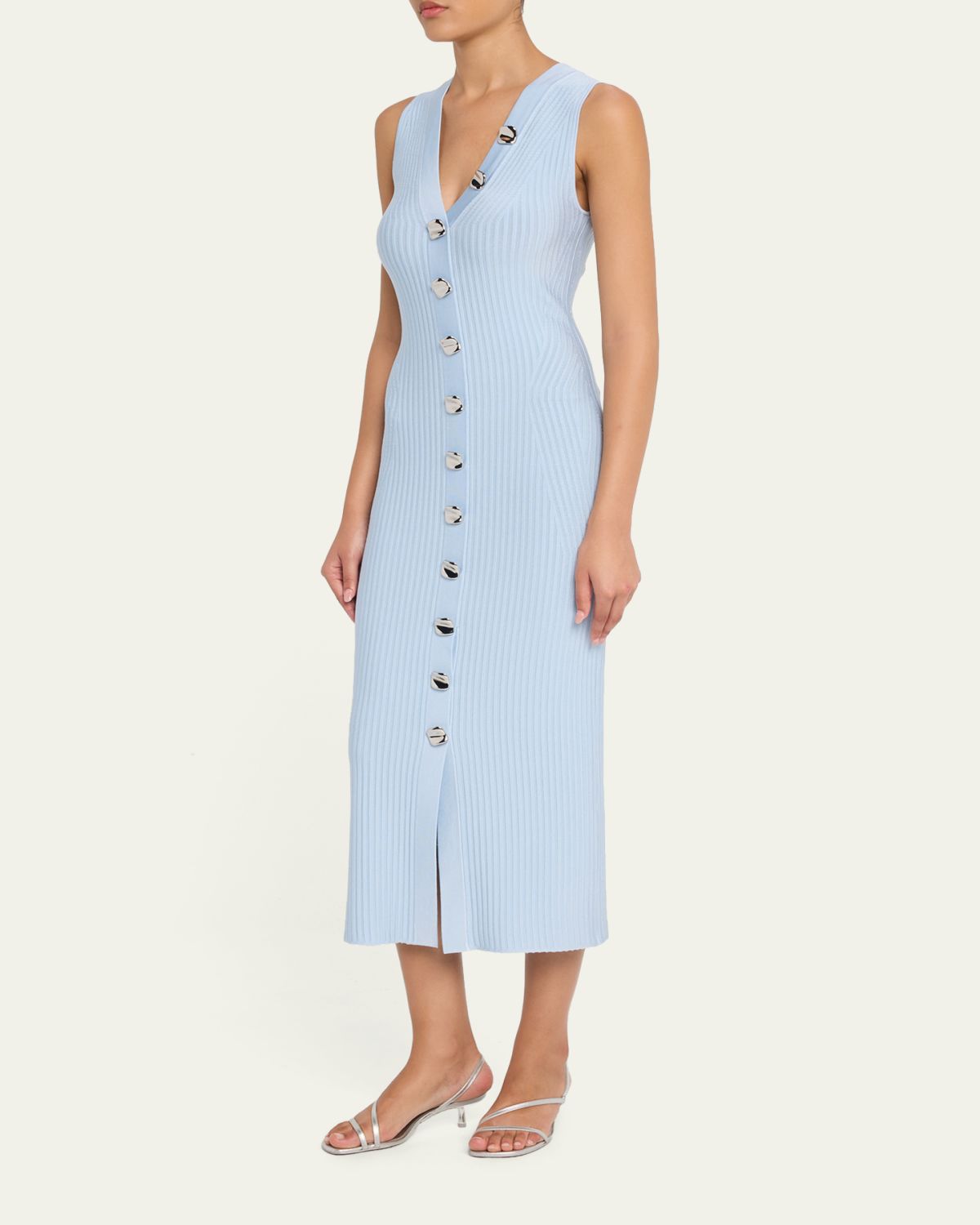 Adam Lippes Eliza Sleeveless Button-Front Rib Midi Dress | Thumbnail 4