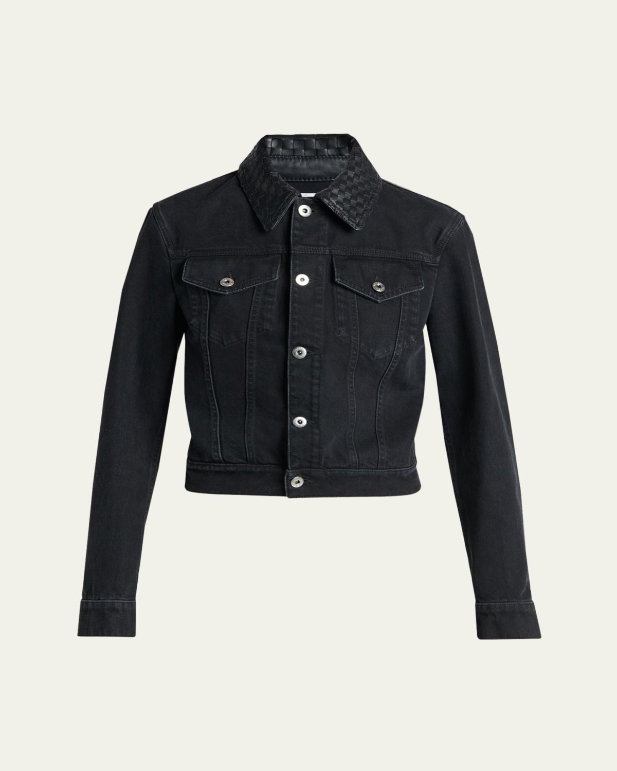 Bottega Veneta Intrecciato-Collar Faded Black Denim Jacket | Thumbnail 6 Bottega Veneta Intrecciato-Collar Faded Black Denim Jacket | Thumbnail 6