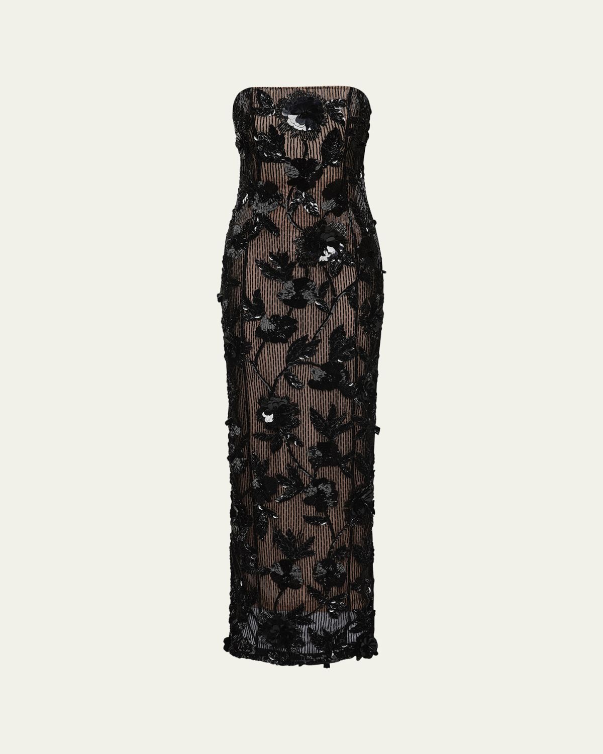 Rachel Gilbert Pierre Strapless Embroidered Tulle Column Gown