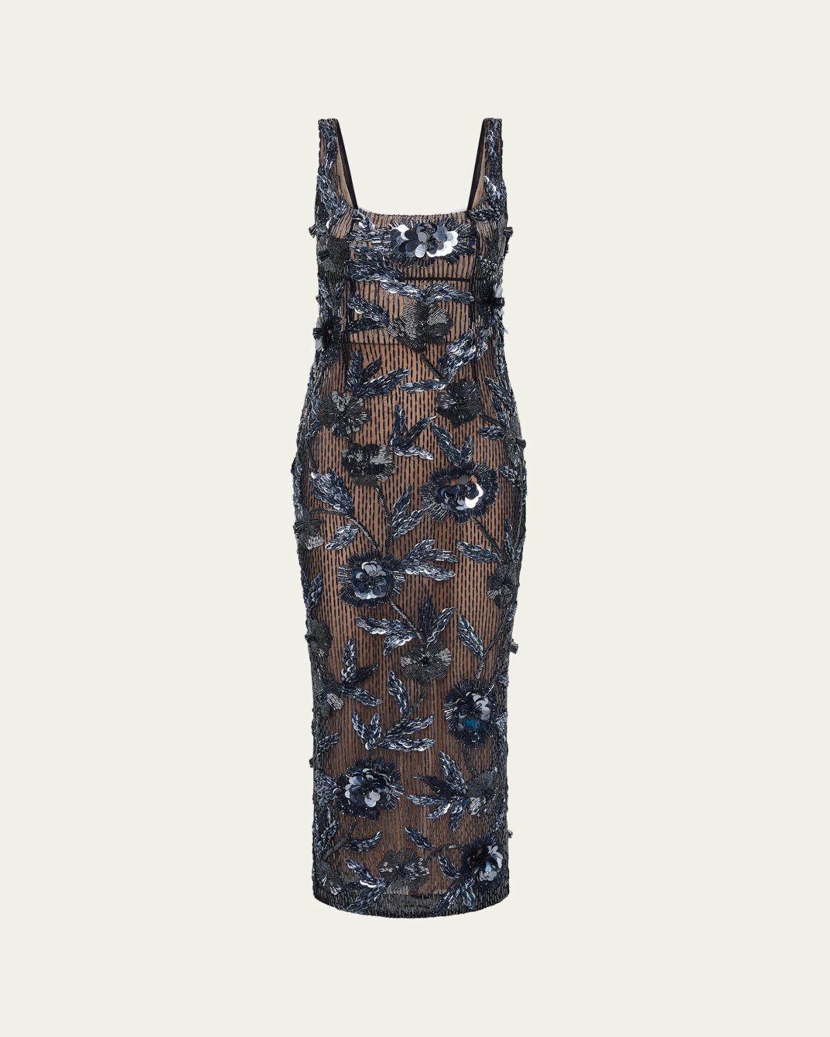 Rachel Gilbert Pierre Strap Beaded Column Midi Dress