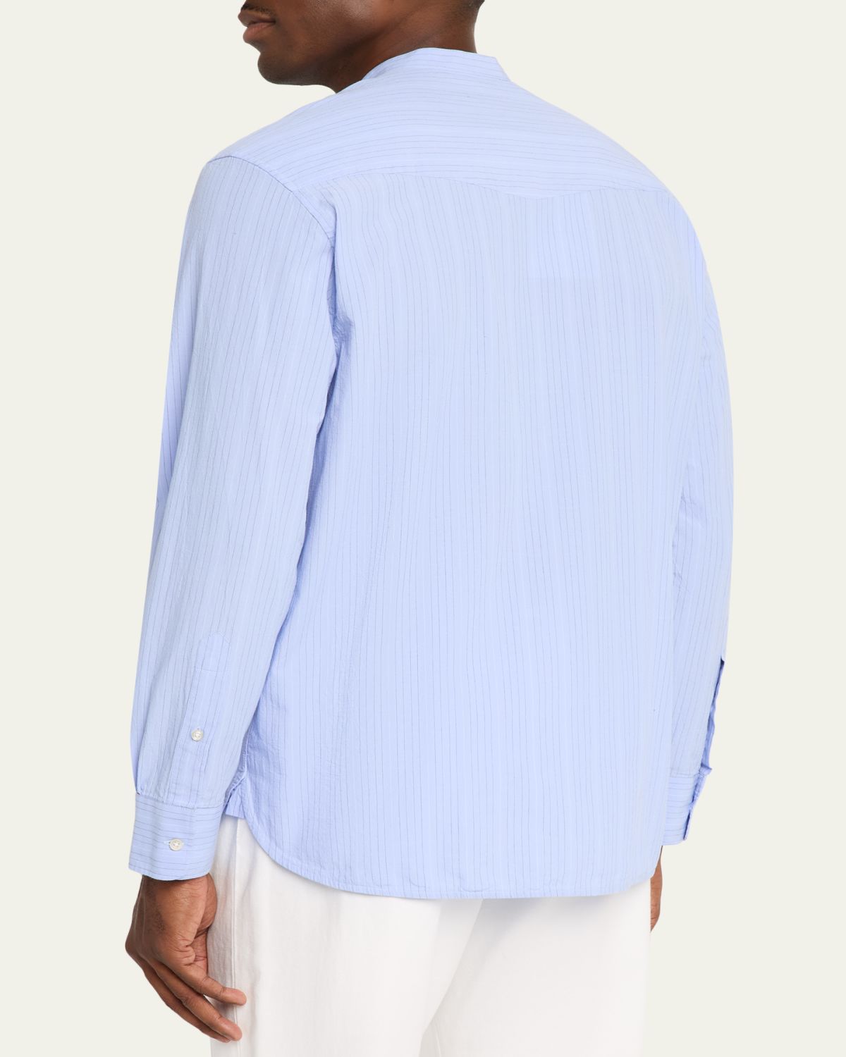 Officine Generale Men's Organic Cotton Stripe Band Collar Sport Shirt | Thumbnail 3 Officine Generale Men's Organic Cotton Stripe Band Collar Sport Shirt | Thumbnail 3