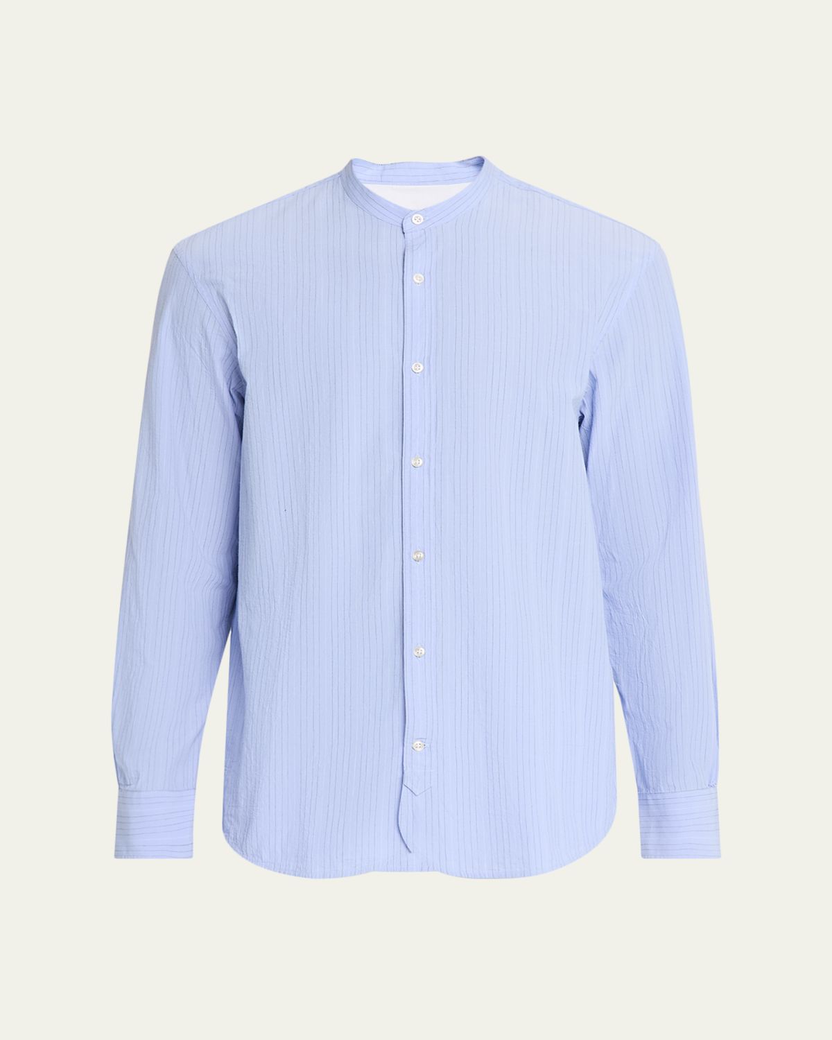 Officine Generale Men's Organic Cotton Stripe Band Collar Sport Shirt