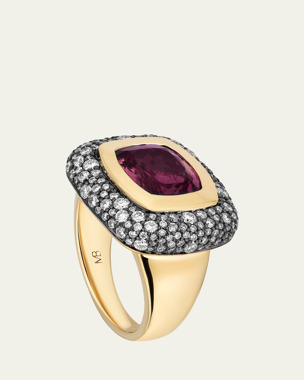 Mason and Books 14K Large Floret Ring with East-West Rubellite and Diamonds, Size