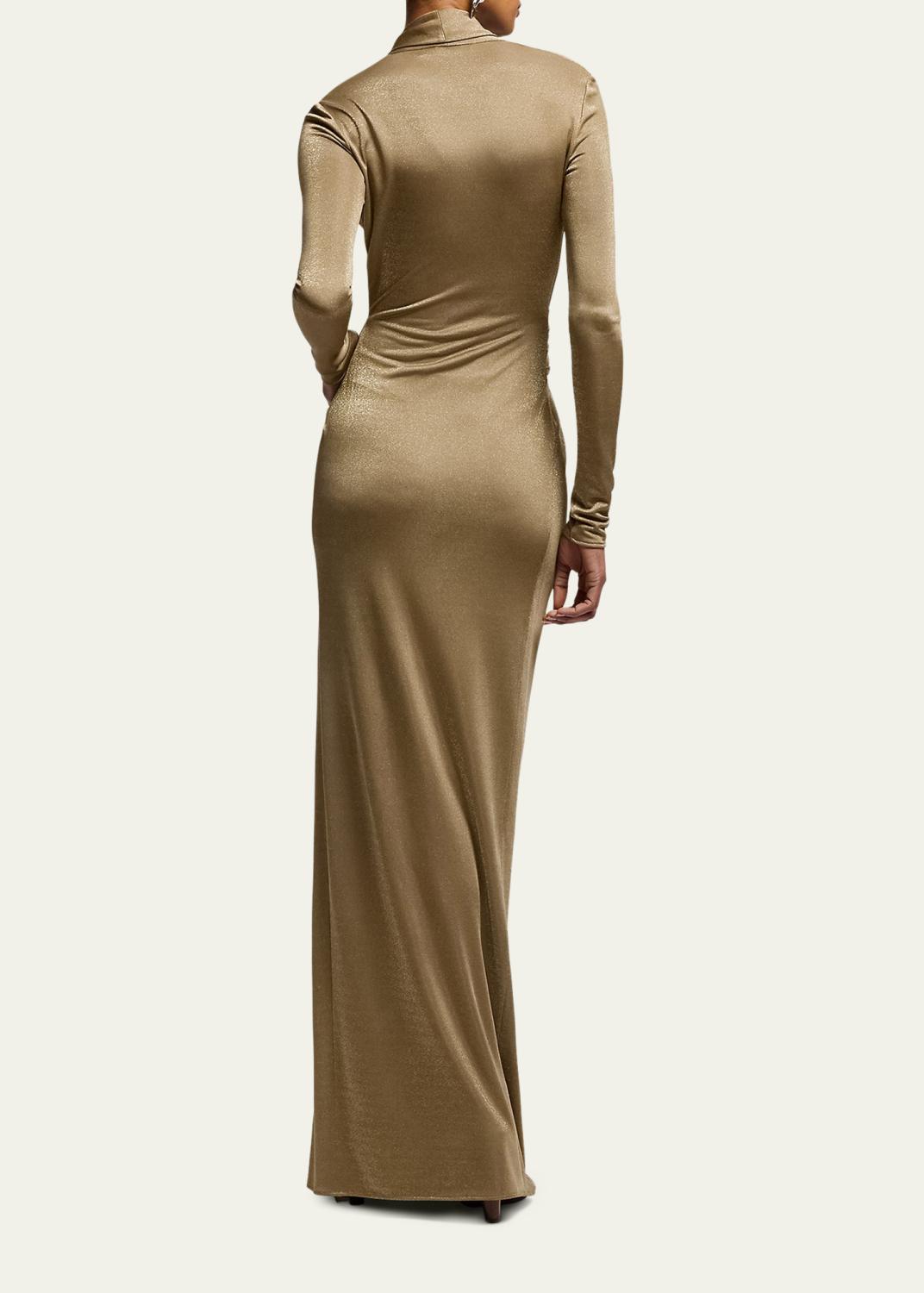 Ralph Lauren Collection Ashten Metallic Jersey Long-Sleeve Gown | Thumbnail 3