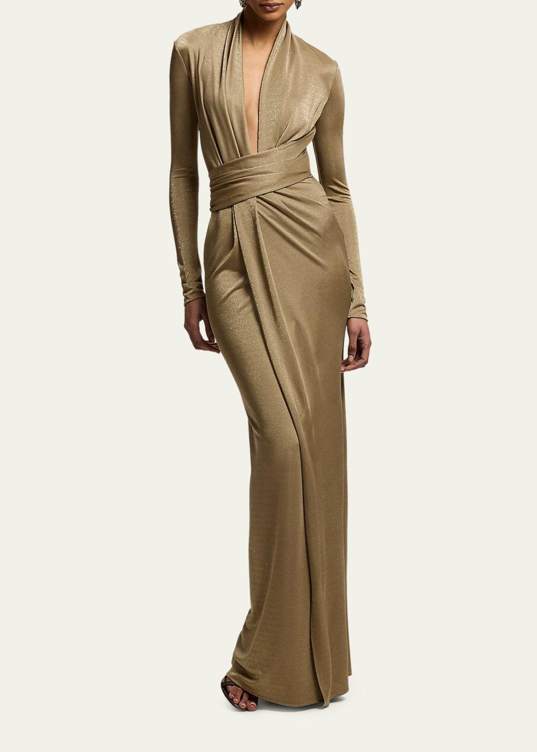 Ralph Lauren Collection Ashten Metallic Jersey Long-Sleeve Gown | Thumbnail 4