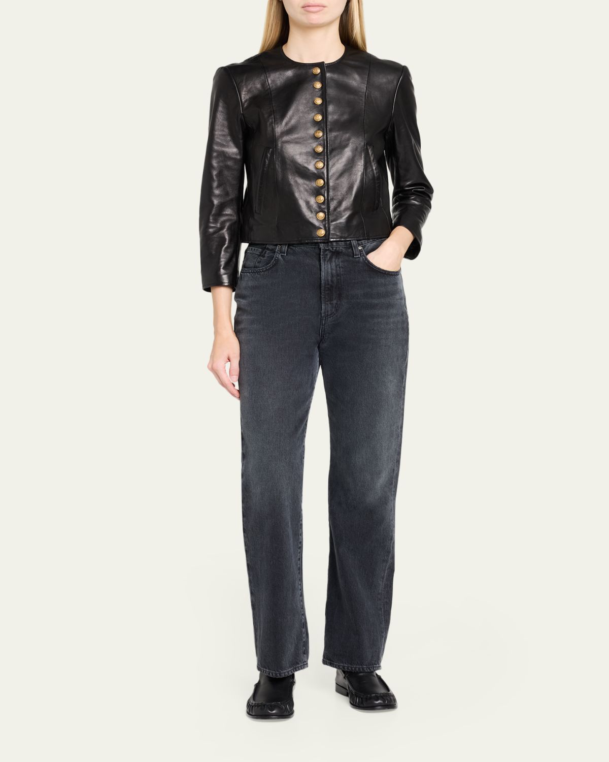 R13 Front-Snap Leather Jacket | Thumbnail 2 R13 Front-Snap Leather Jacket | Thumbnail 2