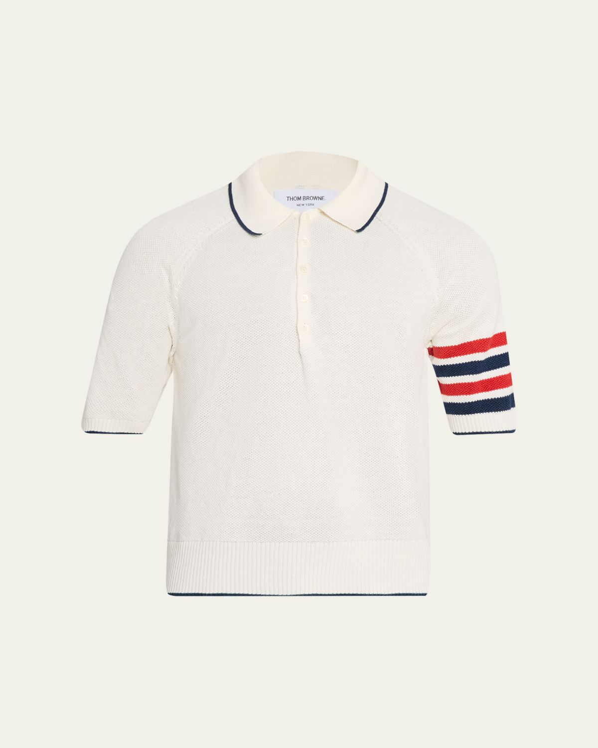 Thom Browne Men's Linen and Cotton Knit 4-Bar Sleeve Polo Shirt | Thumbnail 6 Thom Browne Men's Linen and Cotton Knit 4-Bar Sleeve Polo Shirt | Thumbnail 6