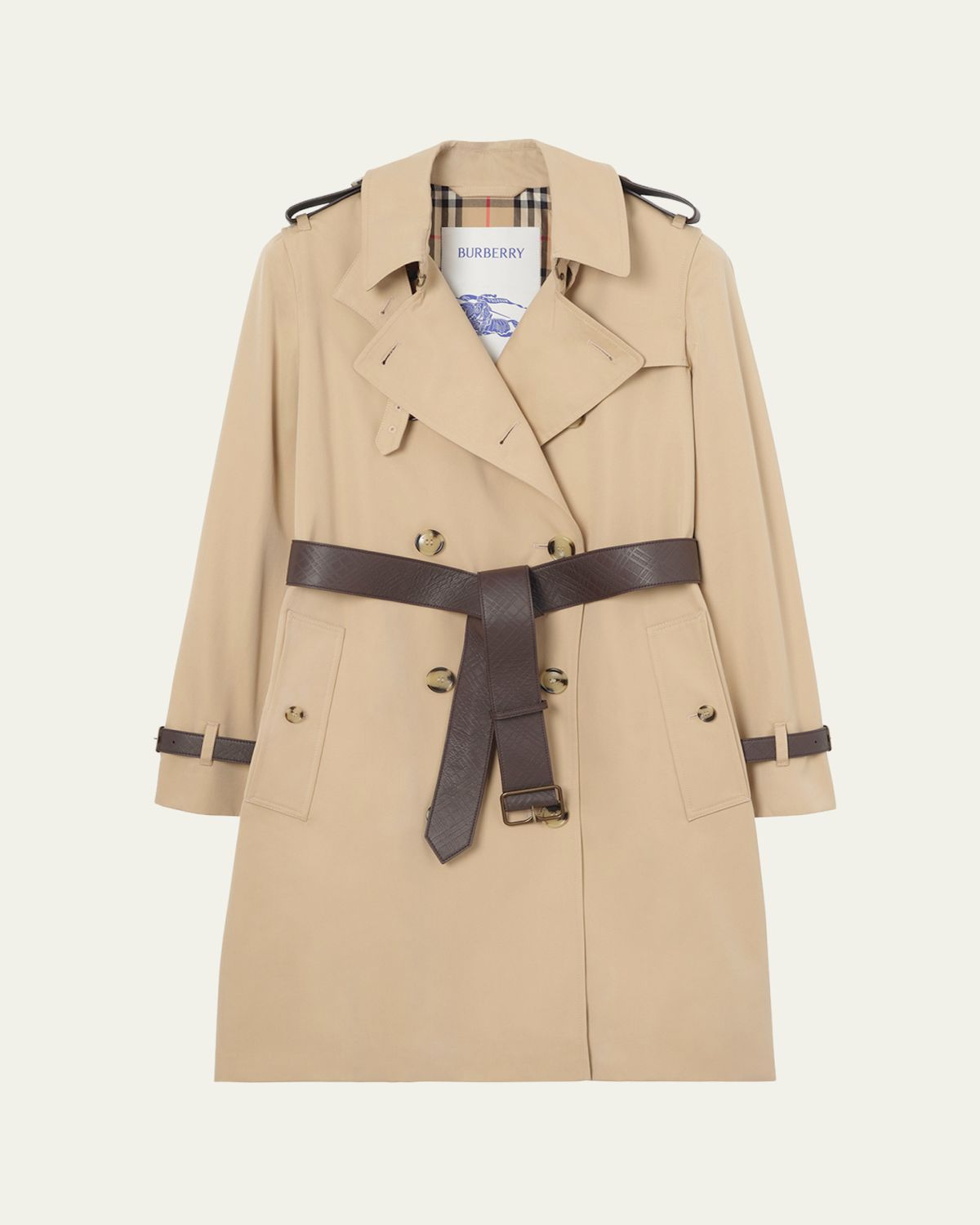 Burberry Kensington Leather-Trim Double-Breasted Trench Coat | Thumbnail 5