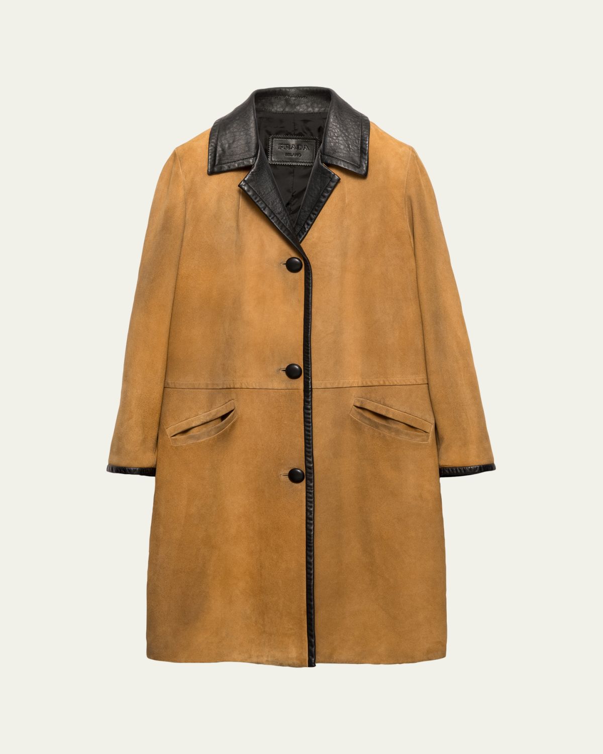 Prada Single-Breasted Suede Coat with Leather Trim | Thumbnail 6