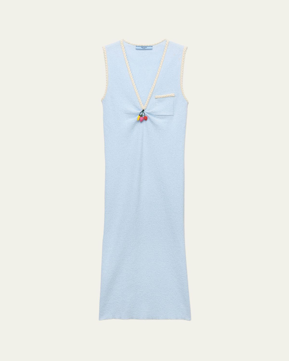 Prada V-Neck Beaded Charm Cotton Rib Dress | Thumbnail 6