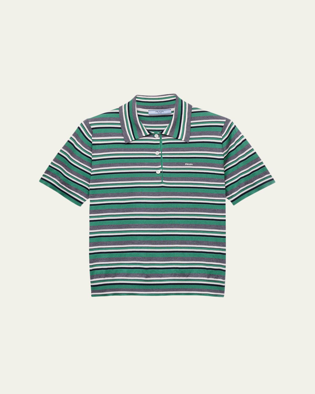 Prada Striped Silk-Cotton Short-Sleeve Polo Shirt | Thumbnail 5 Prada Striped Silk-Cotton Short-Sleeve Polo Shirt | Thumbnail 5