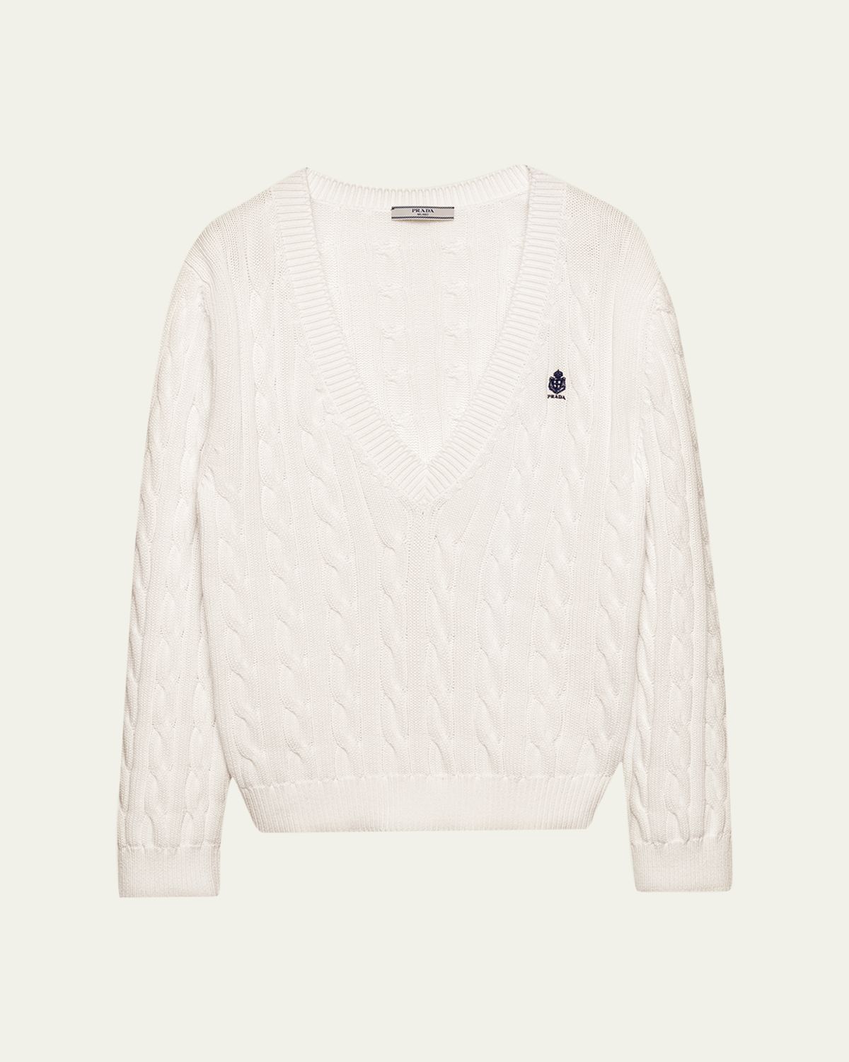 Prada Cable-Knit V-Neck Cotton Sweater | Thumbnail 6 Prada Cable-Knit V-Neck Cotton Sweater | Thumbnail 6