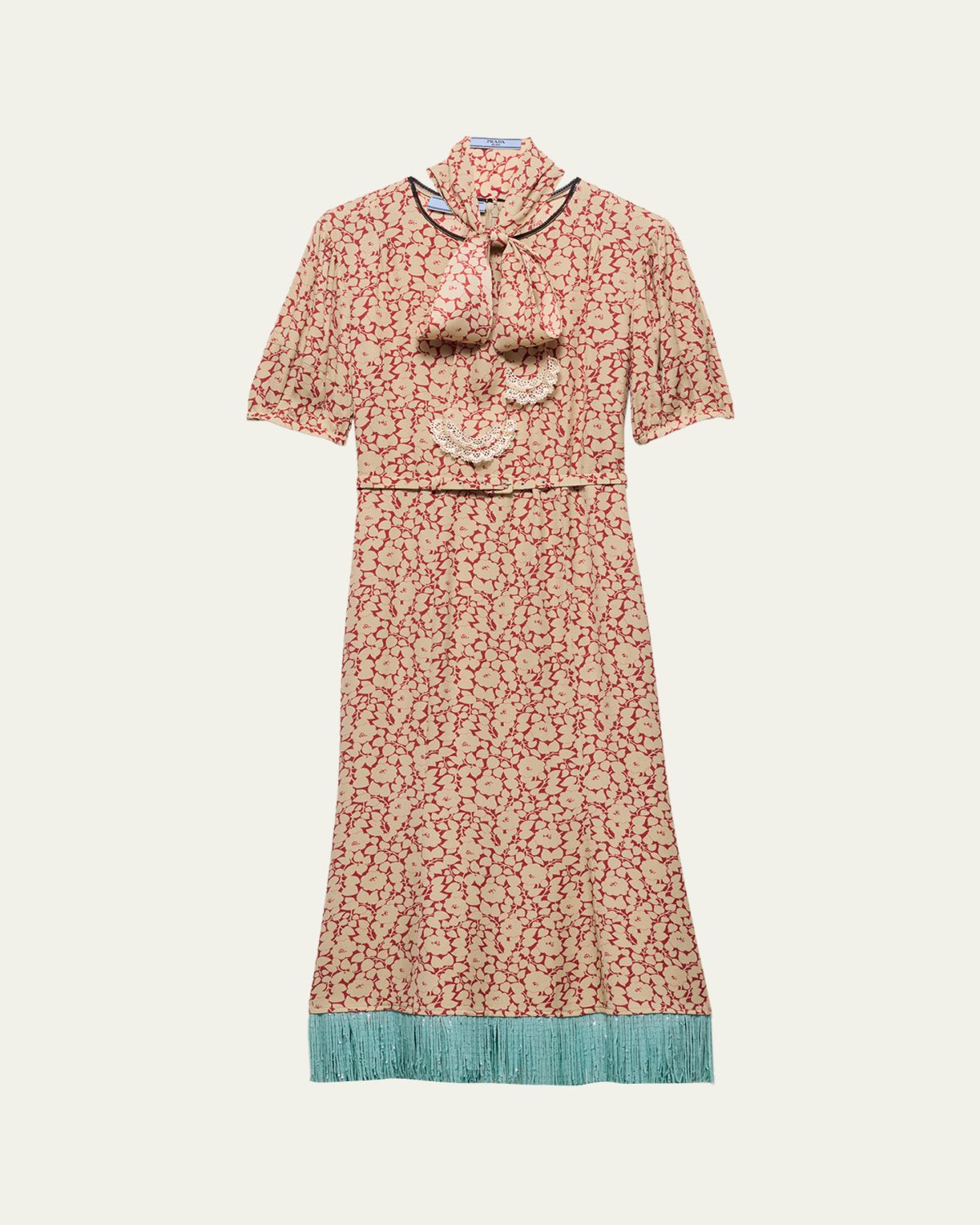 Prada Sable Floral Midi Dress with Scarf Tie | Thumbnail 5 Prada Sable Floral Midi Dress with Scarf Tie | Thumbnail 5