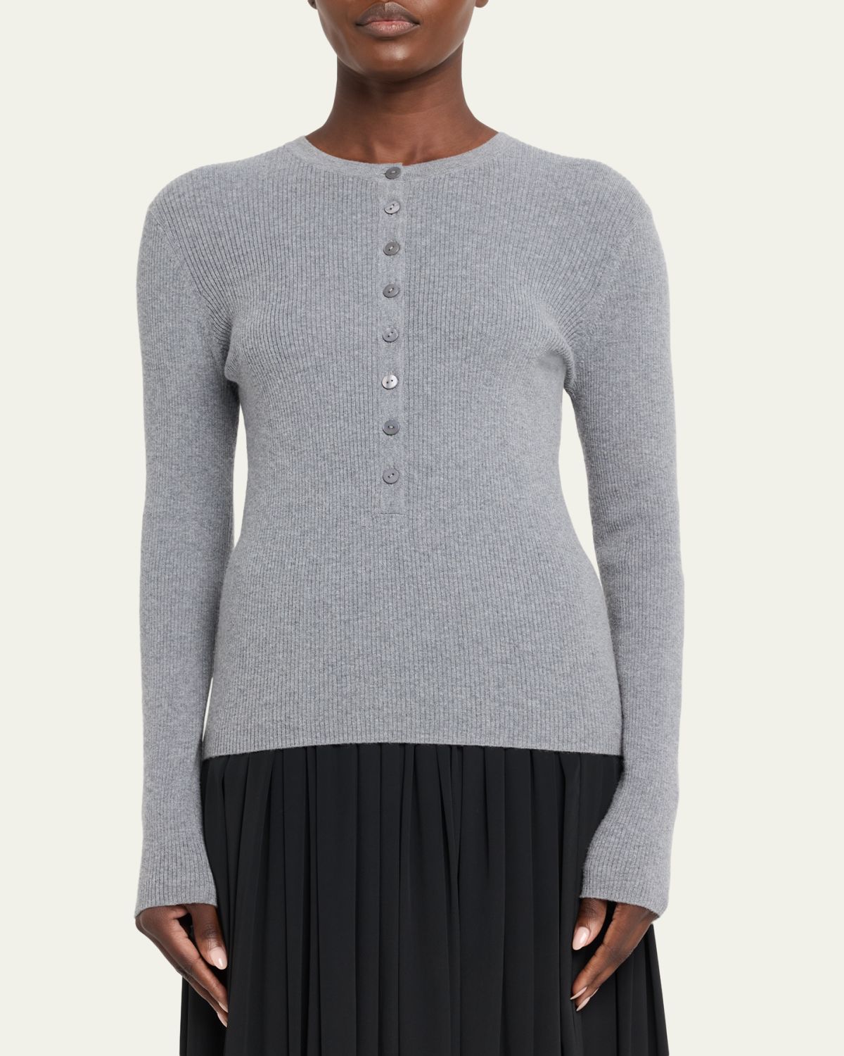 Lisa Yang Airi Cotton-Cashmere Henley Sweater | Thumbnail 4