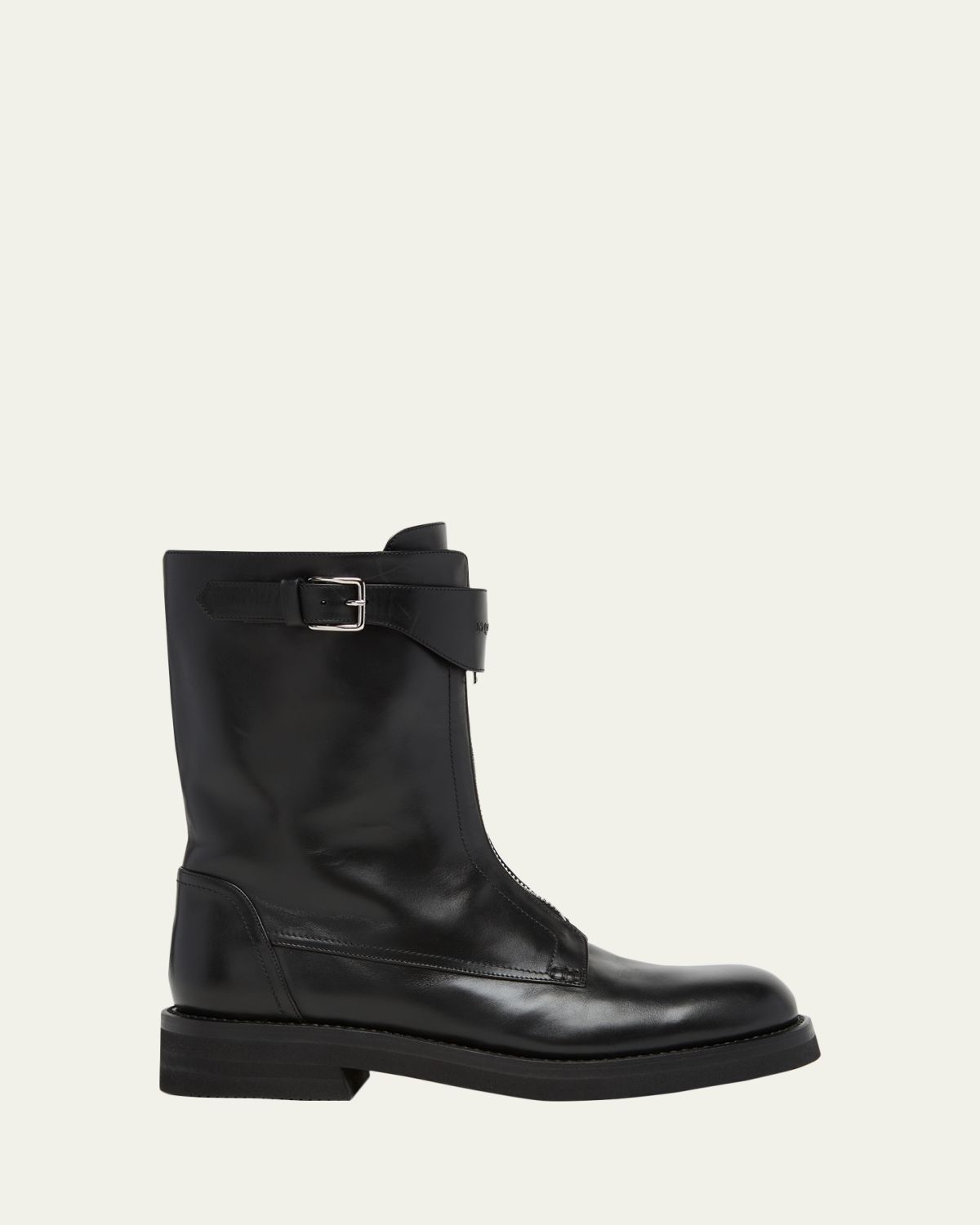 McQueen Men's Biker Leather Center-Zip Buckle Boots | Thumbnail 6 McQueen Men's Biker Leather Center-Zip Buckle Boots | Thumbnail 6