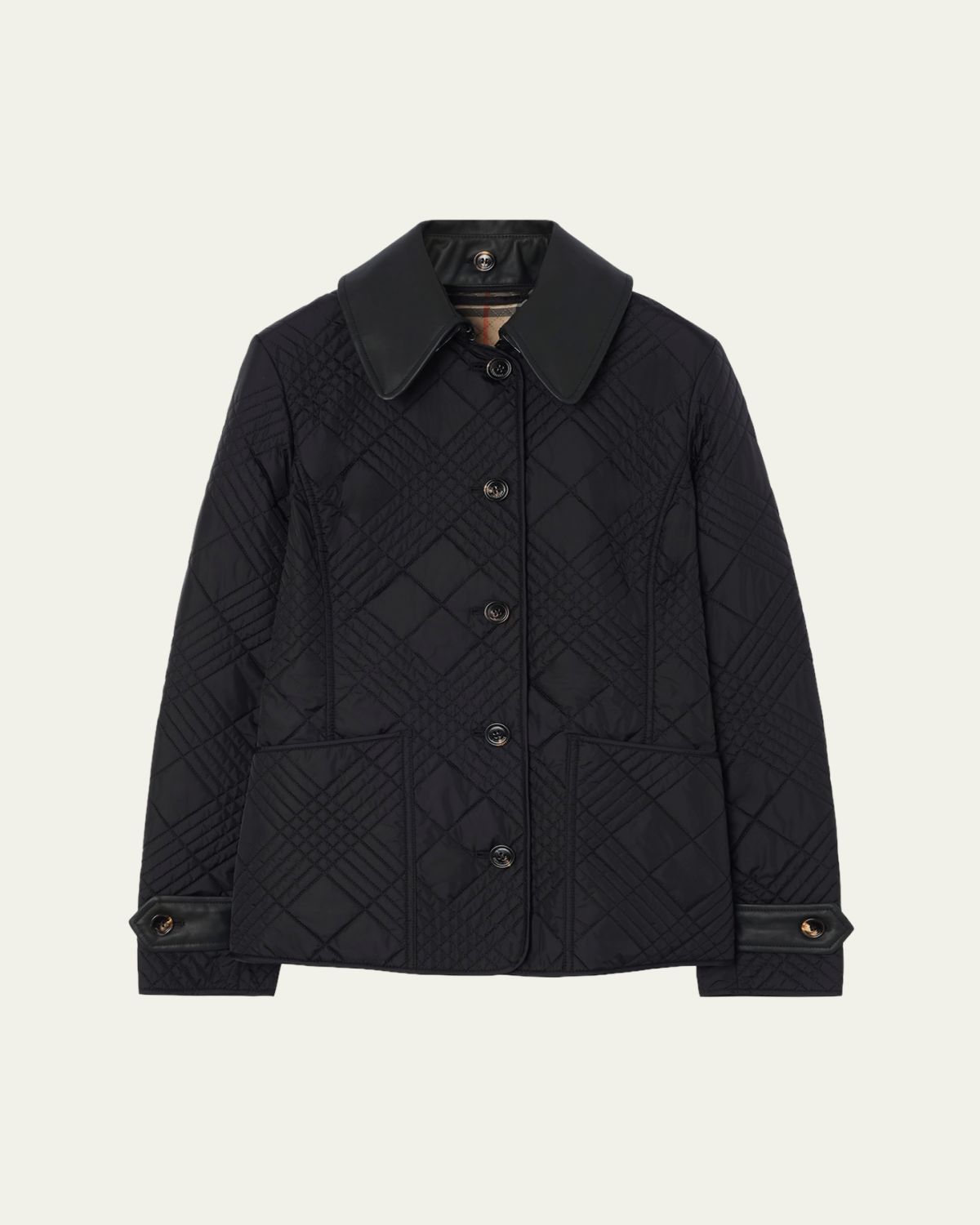 Burberry Fernleigh Leather-Collar Check Quilted Jacket | Thumbnail 5