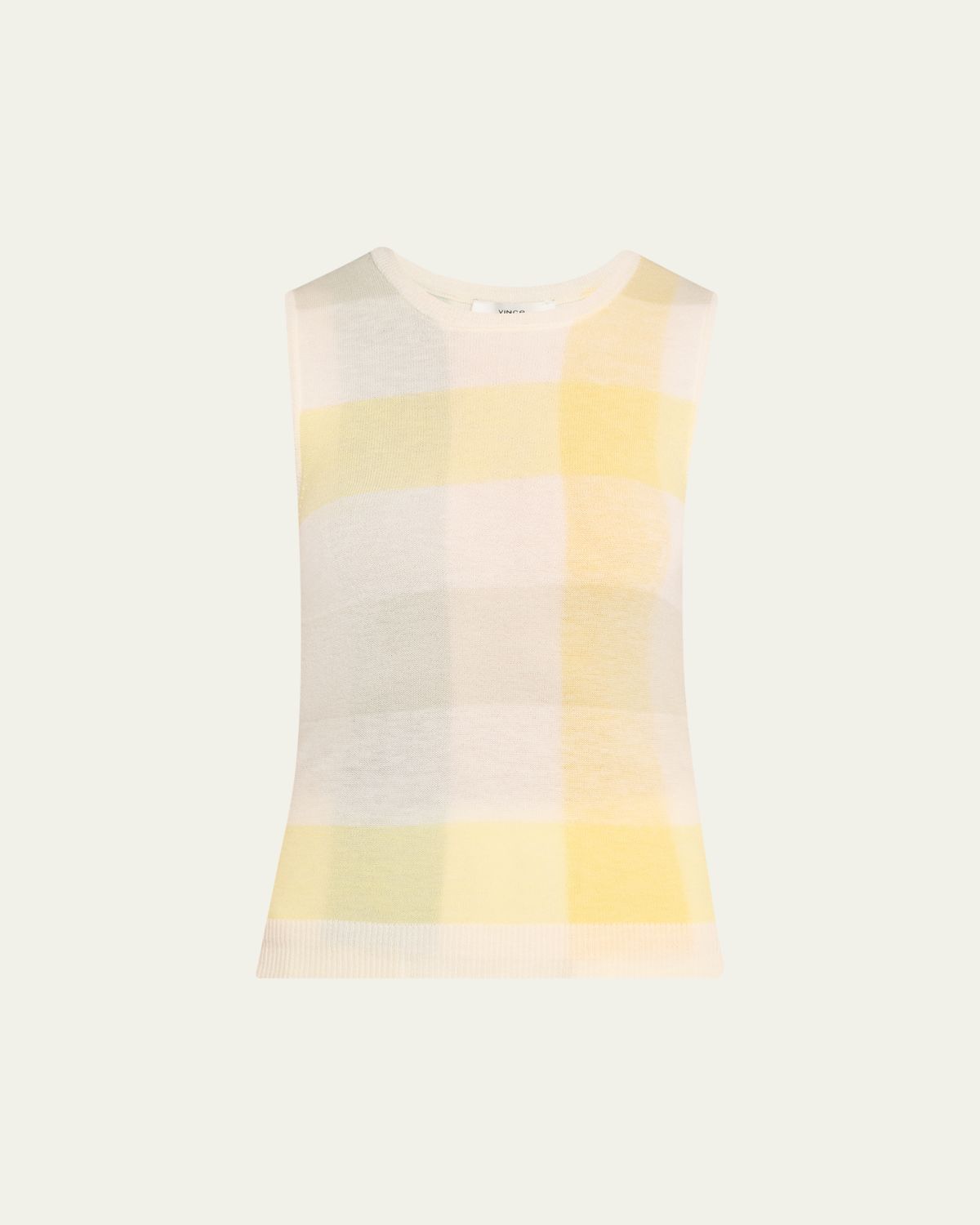 Vince Plaid Crewneck Sleeveless Top