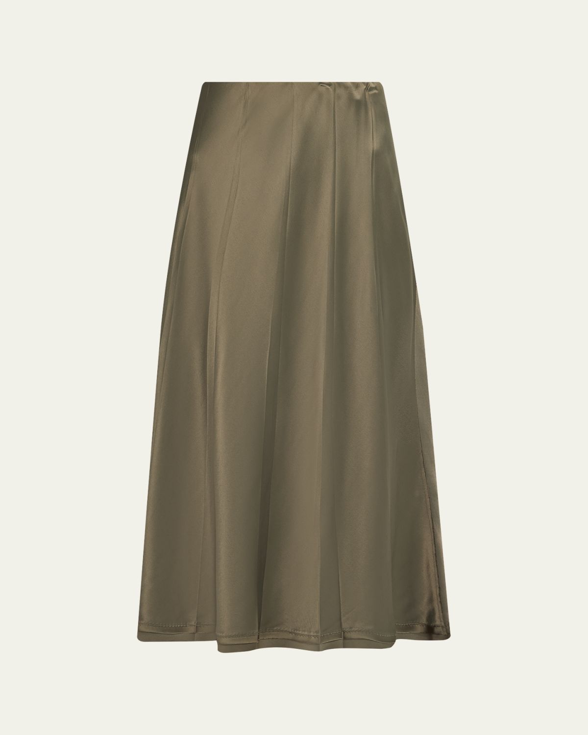 Vince Pleated Satin Midi Skirt