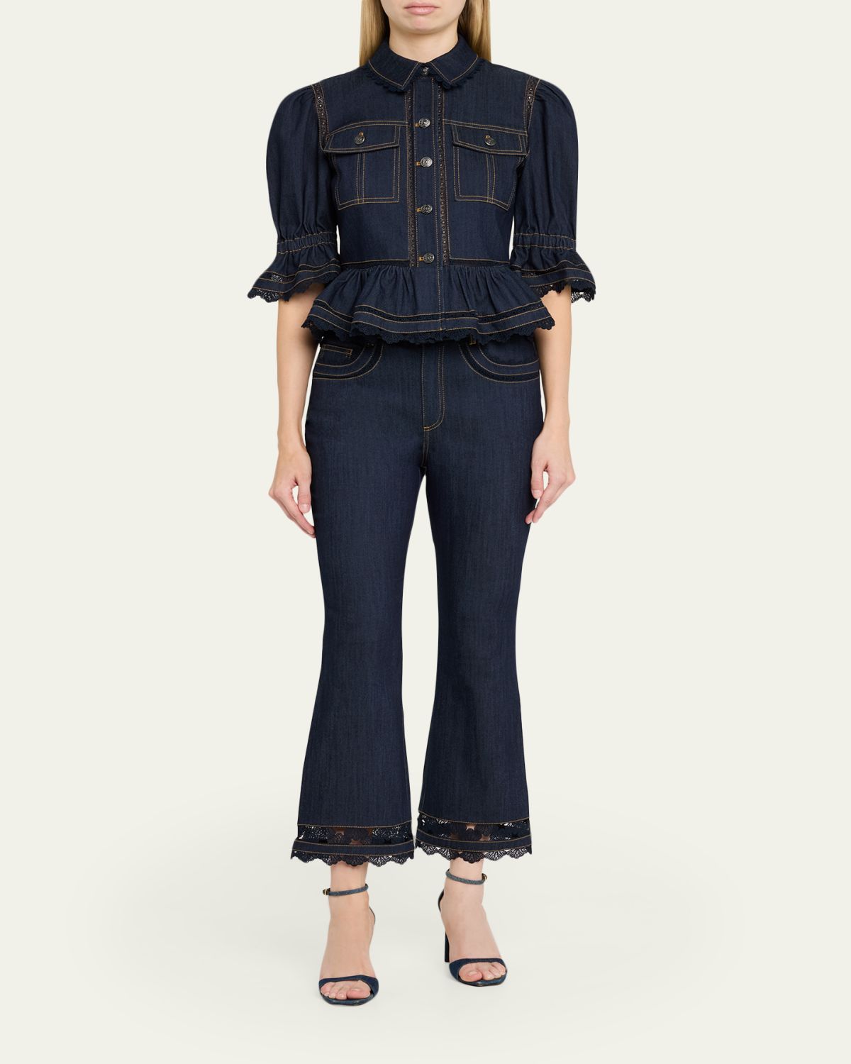 Cinq a Sept Stevie Guipure Lace Crop Flare Jeans | Thumbnail 2 Cinq a Sept Stevie Guipure Lace Crop Flare Jeans | Thumbnail 2