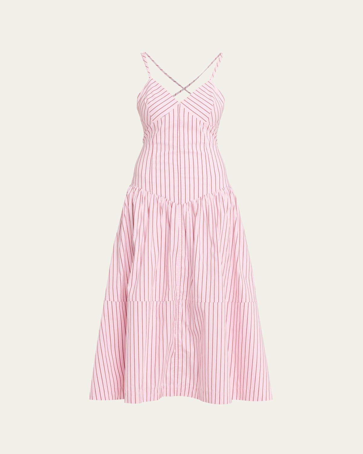 Cinq a Sept Rose Stripe Drop-Waist Midi Dress