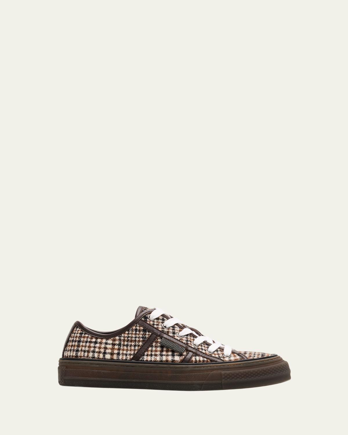 Brunello Cucinelli Tweed Leather-Trim Sneakers | Image 1 Brunello Cucinelli Tweed Leather-Trim Sneakers | Image 1