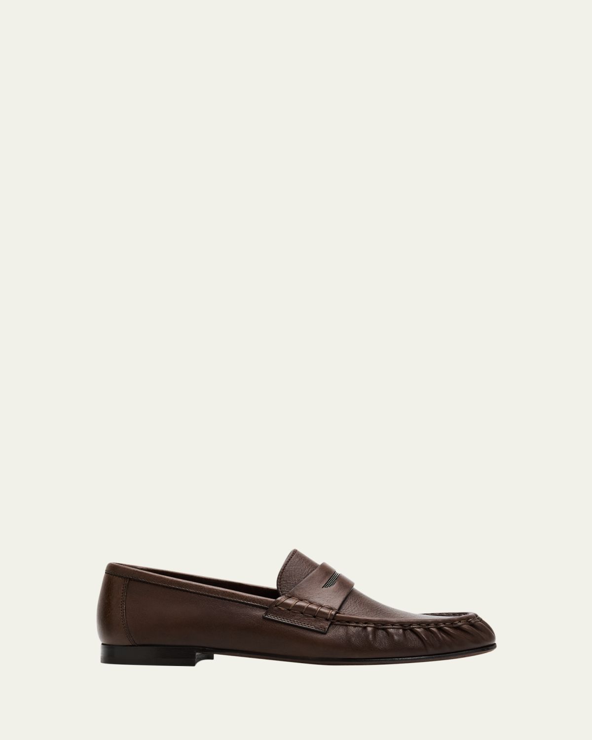 Brunello Cucinelli Leather Ruched Penny Loafers w/ Monili | Thumbnail 5 Brunello Cucinelli Leather Ruched Penny Loafers w/ Monili | Thumbnail 5