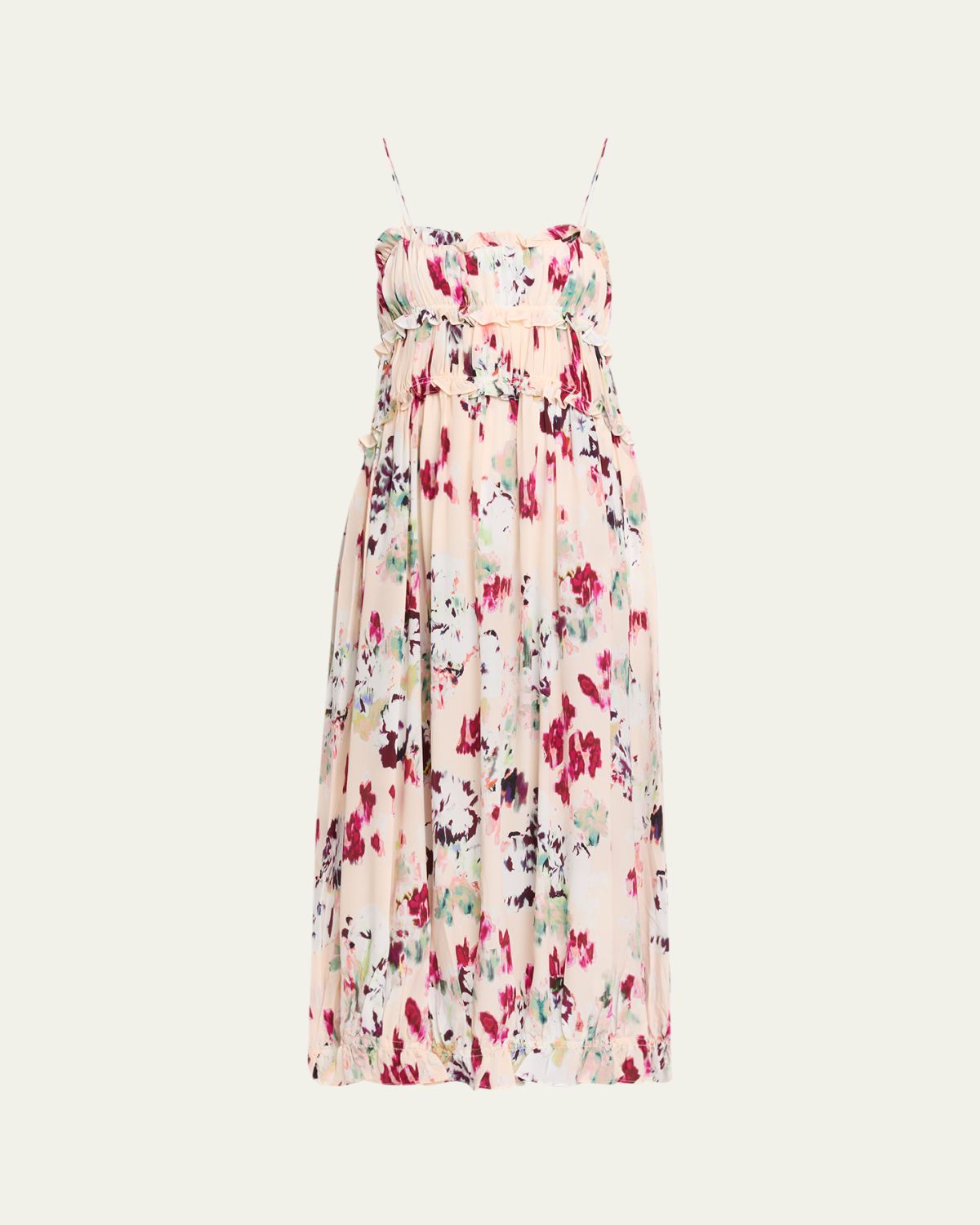 Ulla Johnson Clove Ruffled Floral Silk A-Line Midi Dress