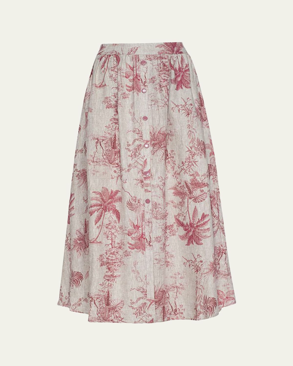 L'Agence Seina Pleated Etoile-Print Linen Midi Skirt | Thumbnail 6
