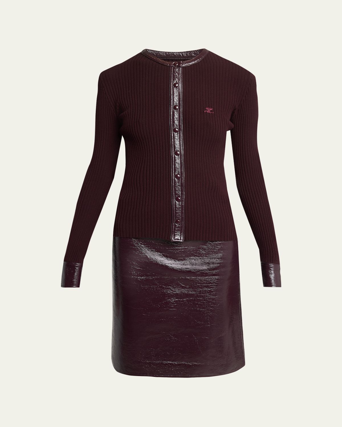 Courreges Contrast Vinyl & Knit Crewneck Cardigan | Thumbnail 6 Courreges Contrast Vinyl & Knit Crewneck Cardigan | Thumbnail 6