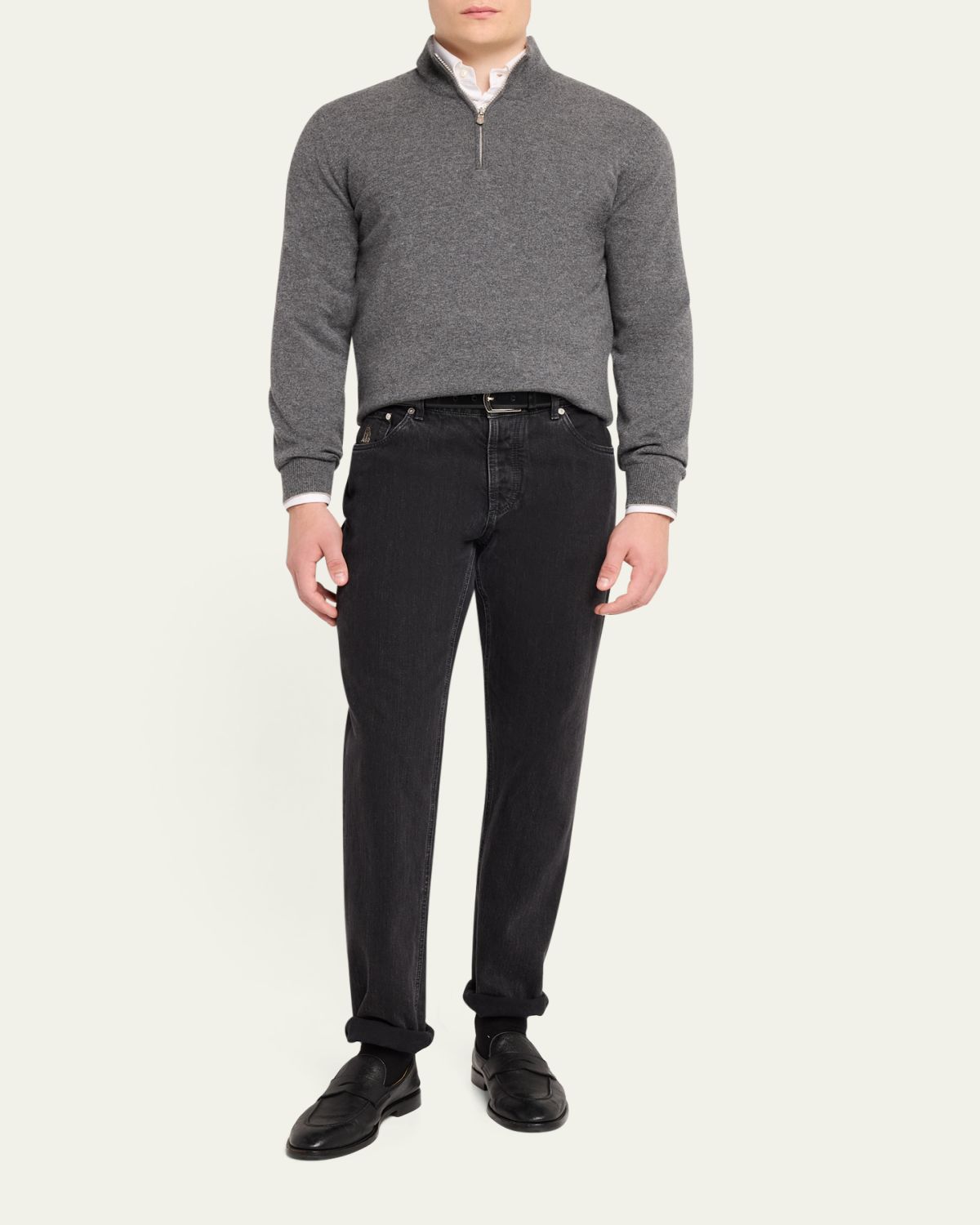 Brunello Cucinelli Men's Cashmere Quarter-Zip Sweater | Thumbnail 2