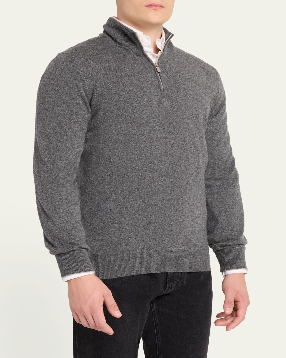 Brunello Cucinelli Men's Cashmere Quarter-Zip Sweater | Thumbnail 4