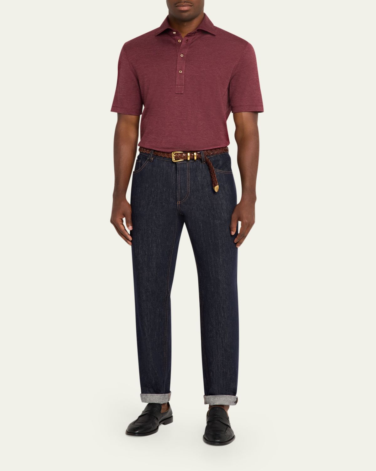 Brunello Cucinelli Men's Wool Blend Polo Shirt | Thumbnail 2 Brunello Cucinelli Men's Wool Blend Polo Shirt | Thumbnail 2
