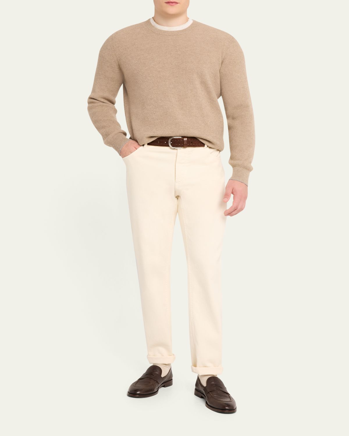 Brunello Cucinelli Men's Crewneck English Rib Cashmere Sweater | Thumbnail 7 Brunello Cucinelli Men's Crewneck English Rib Cashmere Sweater | Thumbnail 7