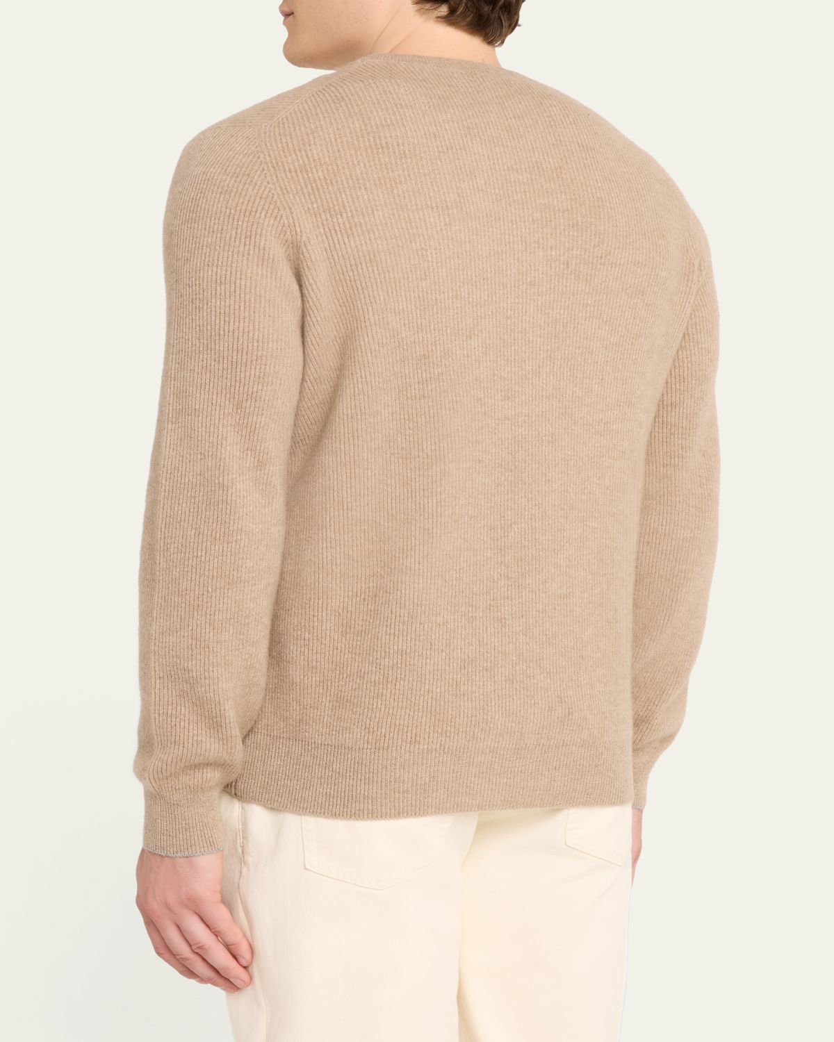 Brunello Cucinelli Men's Crewneck English Rib Cashmere Sweater | Thumbnail 8 Brunello Cucinelli Men's Crewneck English Rib Cashmere Sweater | Thumbnail 8