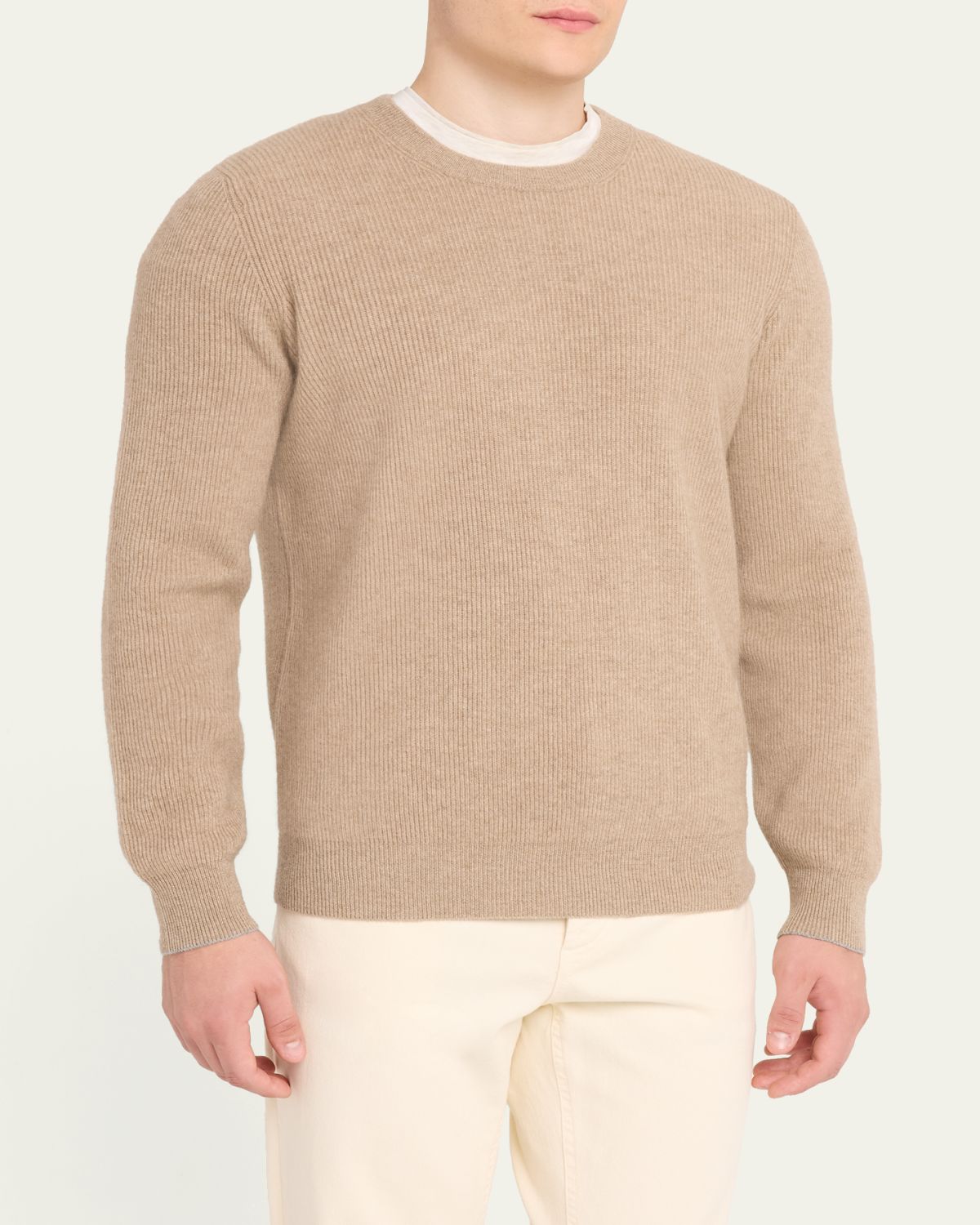 Brunello Cucinelli Men's Crewneck English Rib Cashmere Sweater | Thumbnail 9 Brunello Cucinelli Men's Crewneck English Rib Cashmere Sweater | Thumbnail 9